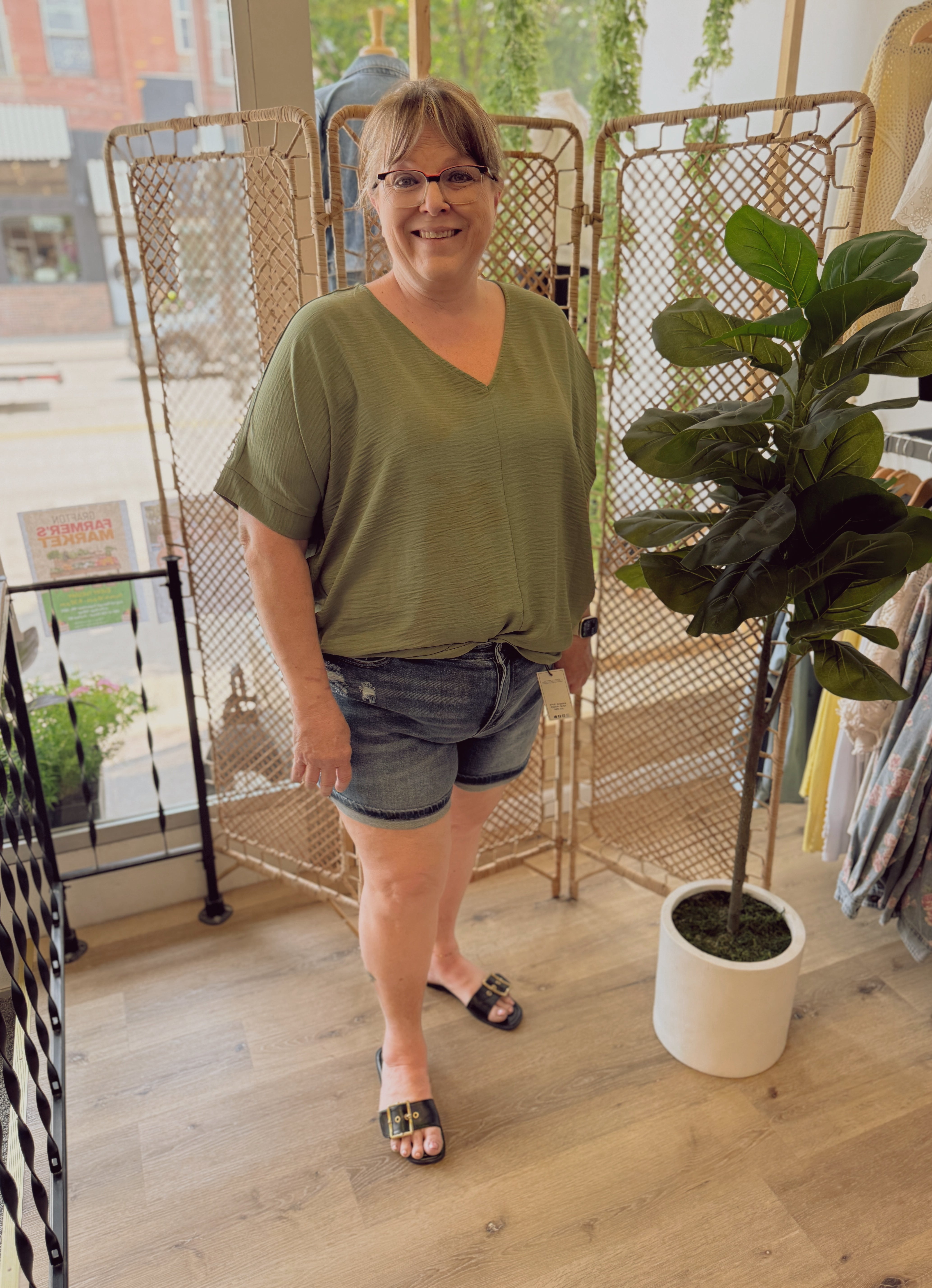 Zen V Neck Seam Top-Olive-Short Sleeve Tops-Zenana-The Silo Boutique, Women's Fashion Boutique Located in Warren and Grand Forks North Dakota