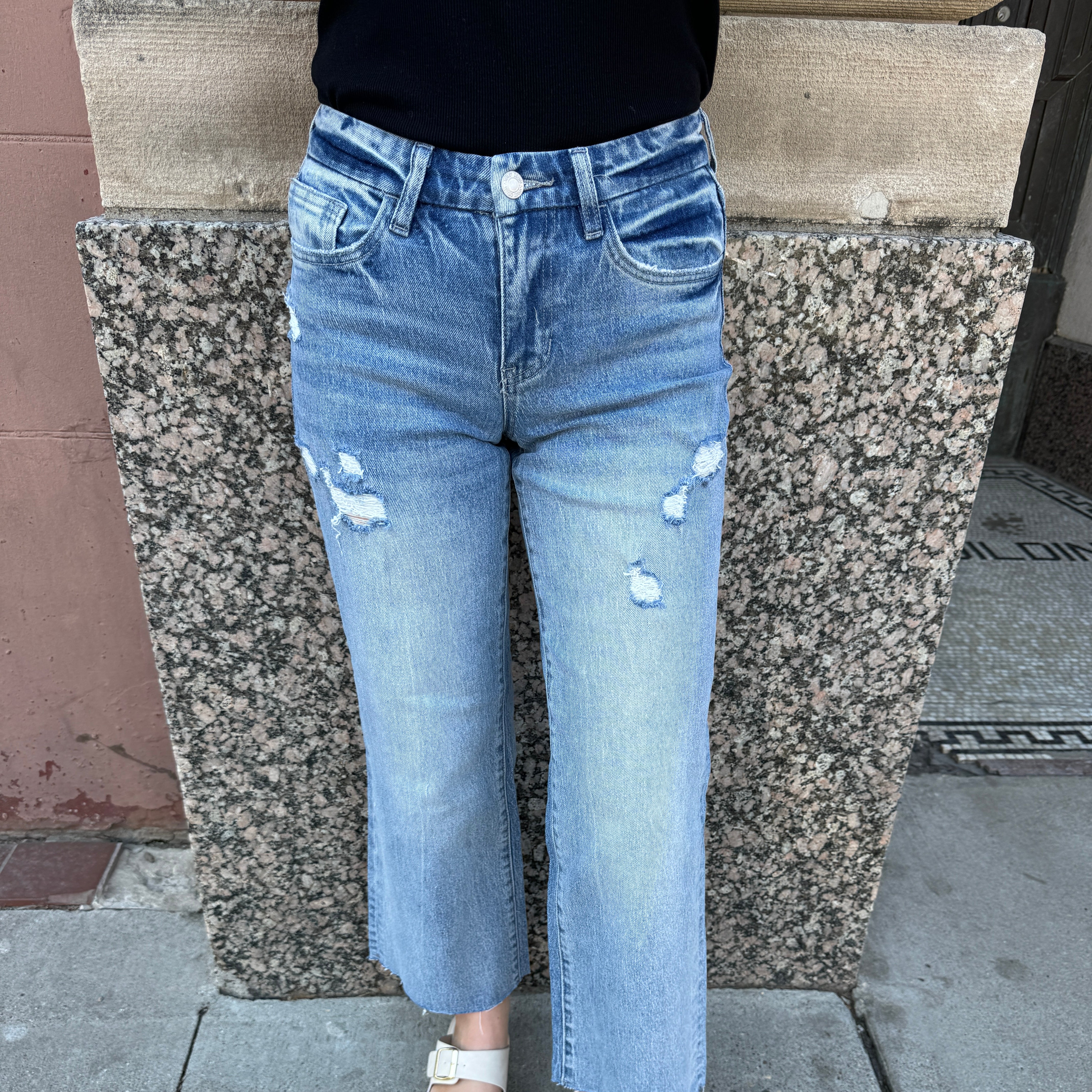 Vervet Shiny Wide Leg Crop Jeans-Jeans-lovervet-The Silo Boutique, Women's Fashion Boutique Located in Warren and Grand Forks North Dakota