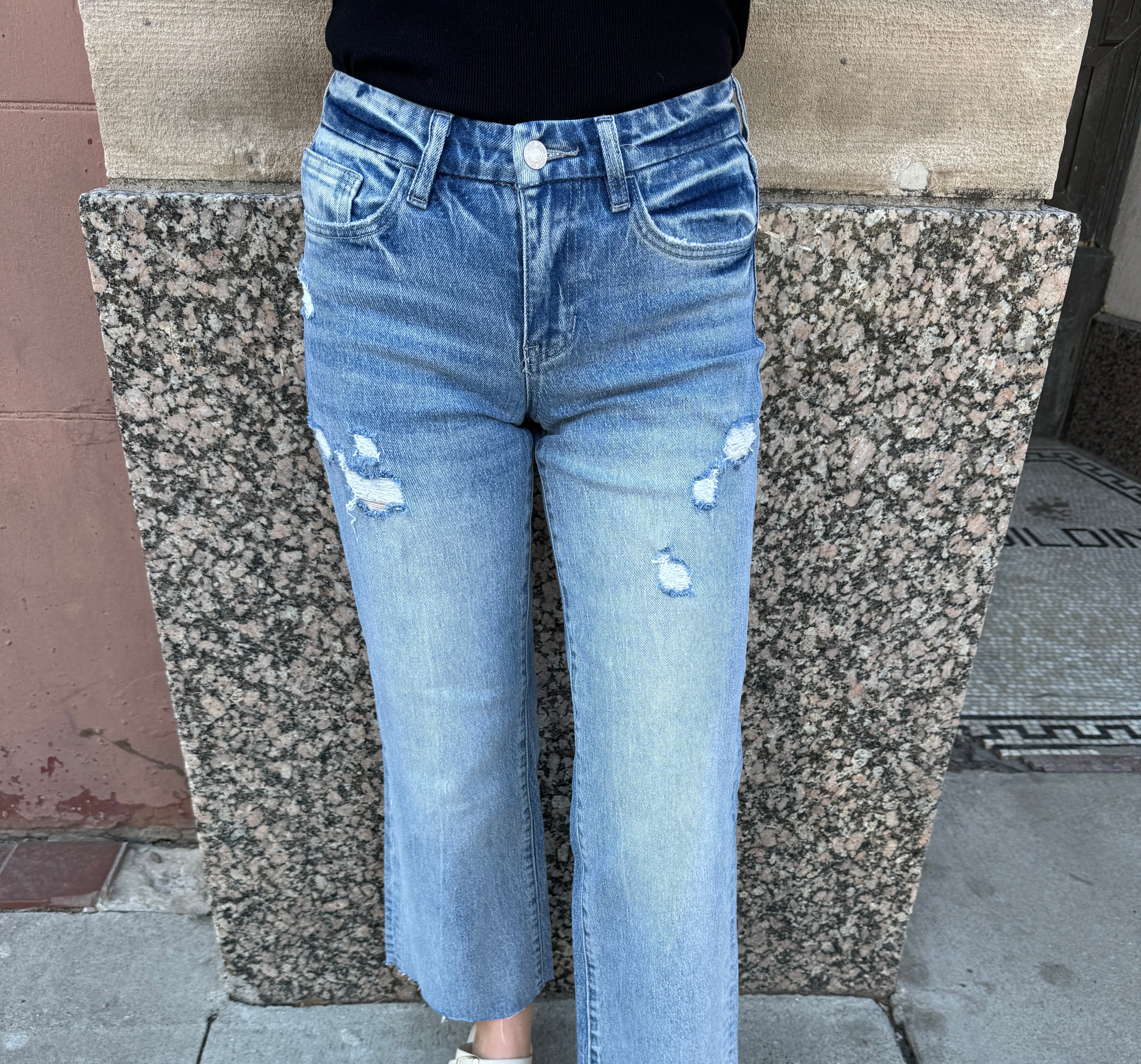 Vervet Shiny Wide Leg Crop Jeans-Final Sale-Jeans-lovervet-The Silo Boutique, Women's Fashion Boutique Located in Warren and Grand Forks North Dakota