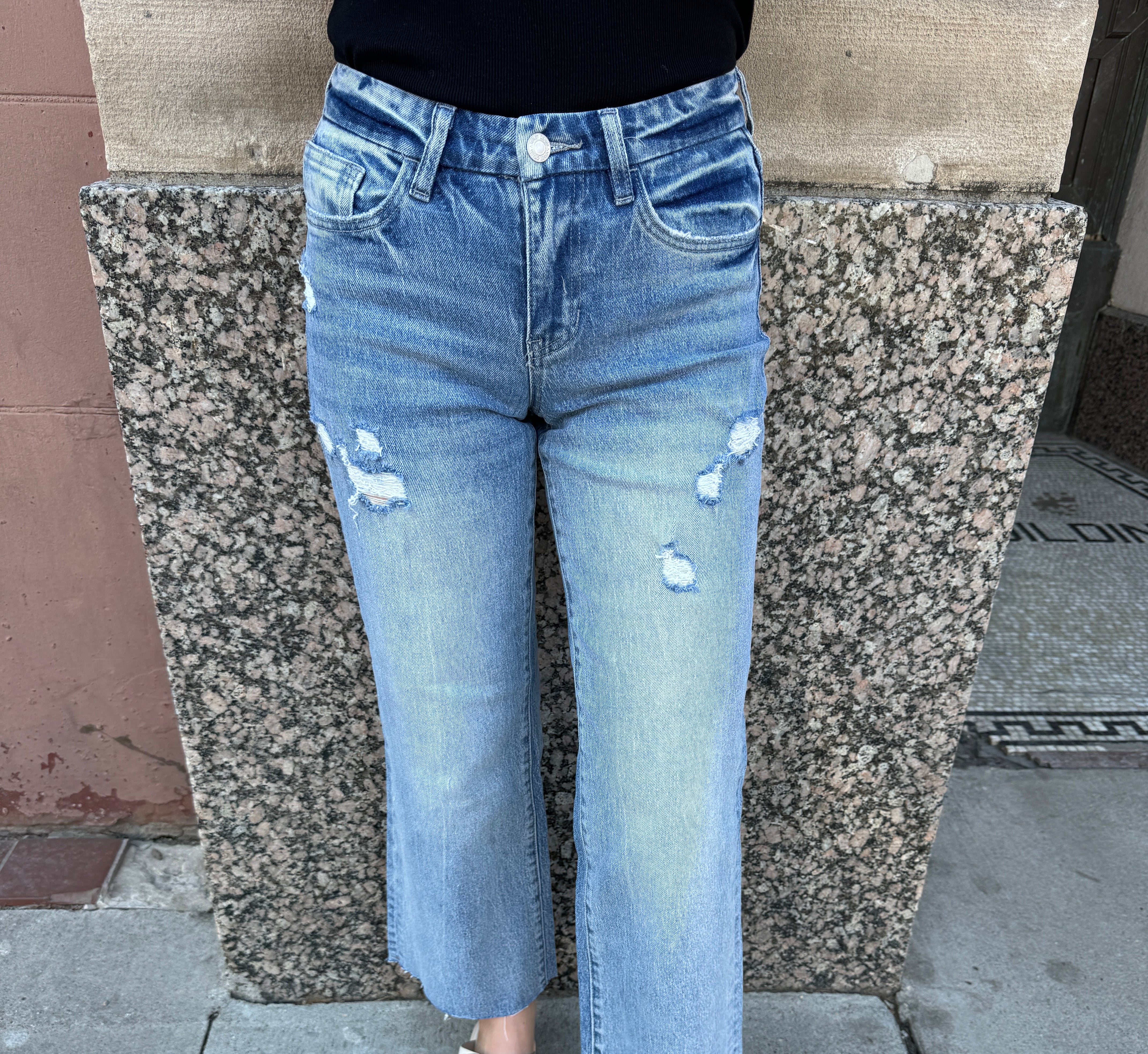 Vervet Shiny Wide Leg Crop Jeans-Final Sale-Jeans-lovervet-The Silo Boutique, Women's Fashion Boutique Located in Warren and Grand Forks North Dakota