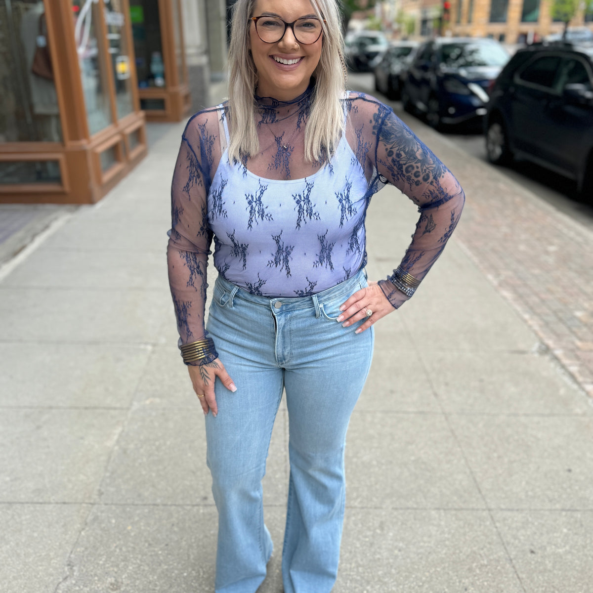 Flirty by Nature Mesh Layering Top in Light Blue