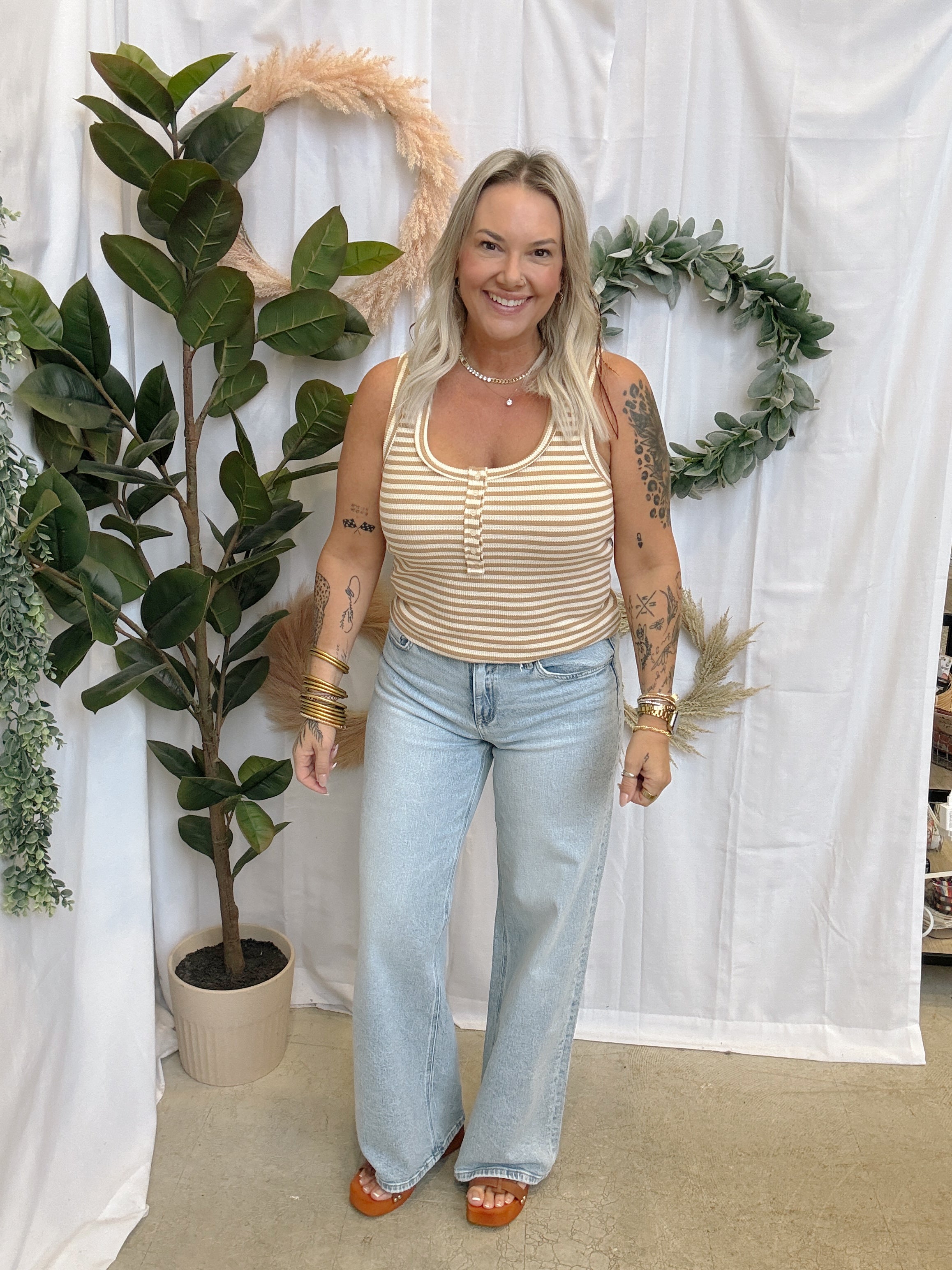 Janie Striped Tank Top-Taupe-Tank Tops-very j-The Silo Boutique, Women's Fashion Boutique Located in Warren and Grand Forks North Dakota