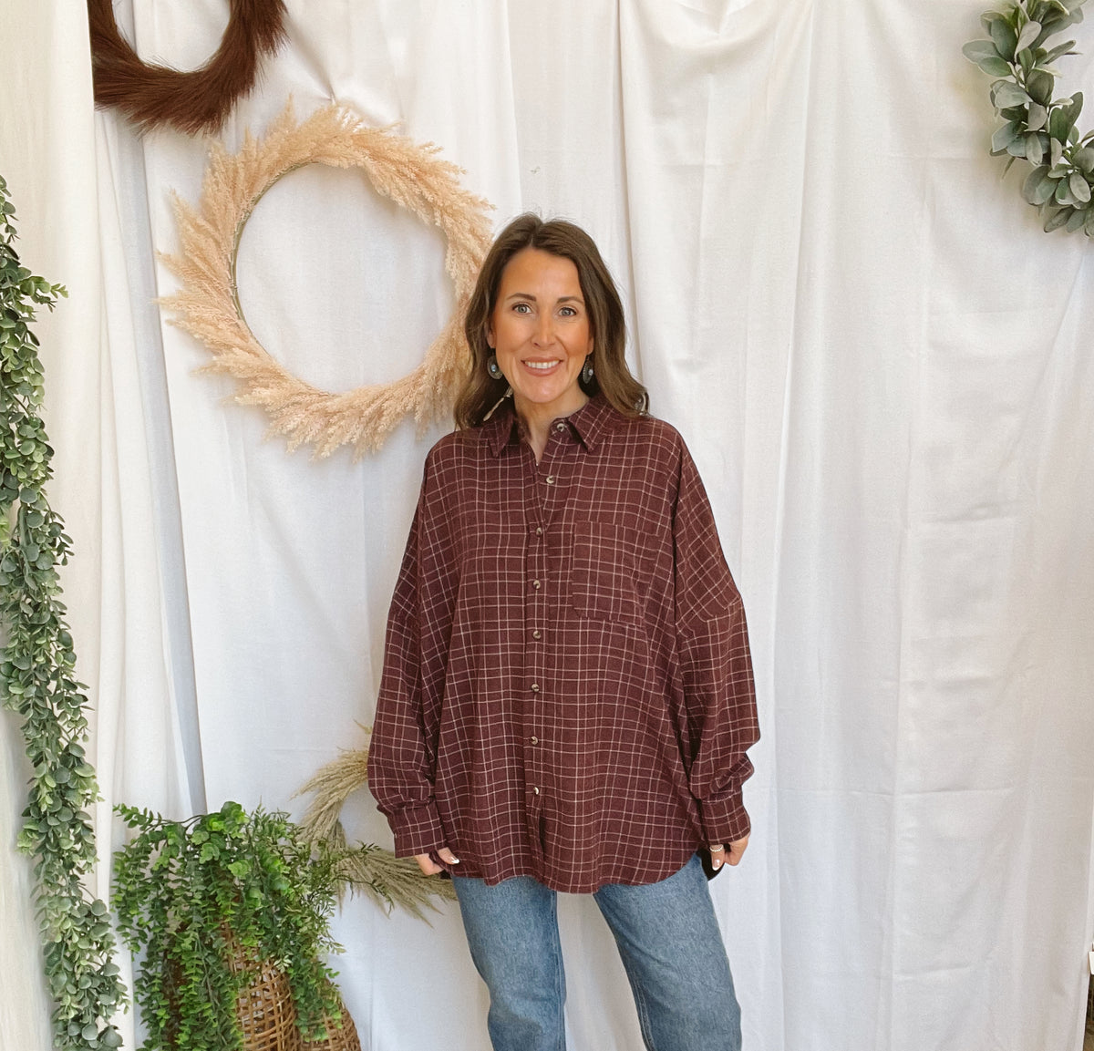 Lucy Plaid Flannel-Wine-Long Sleeve Tops-hyfve-The Silo Boutique, Women's Fashion Boutique Located in Warren and Grand Forks North Dakota