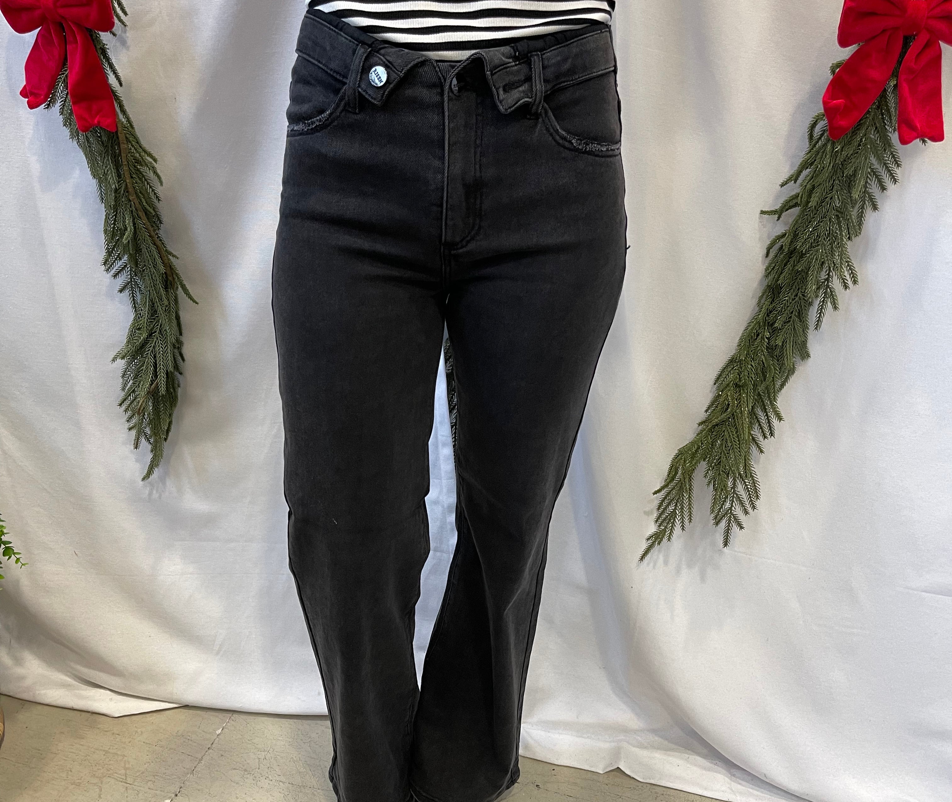 Risen Black Fold Over Waist Jeans-Jeans-risen-The Silo Boutique, Women's Fashion Boutique Located in Warren and Grand Forks North Dakota