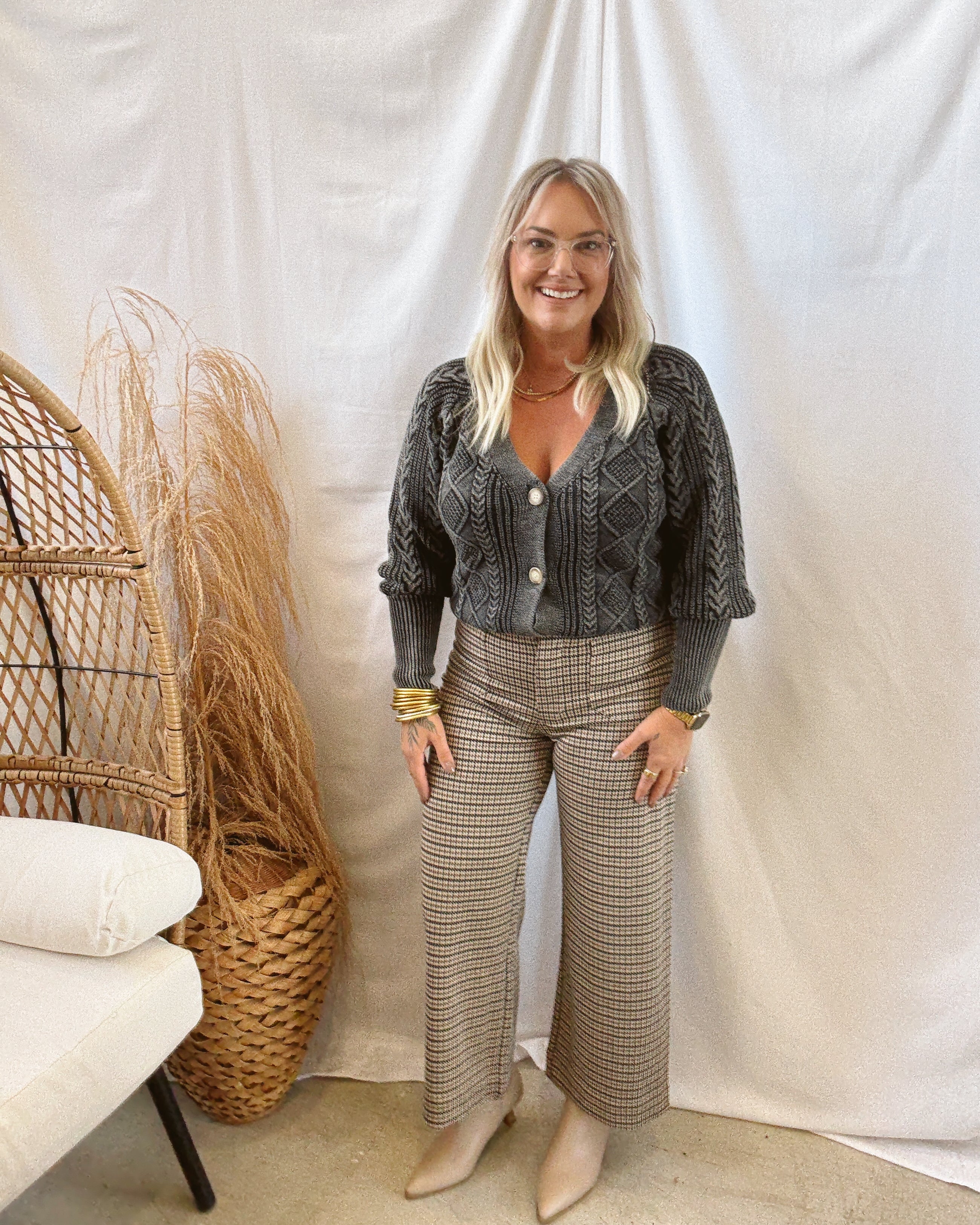 Hazel Houndstooth Plaid Pants-Pants-eesome-The Silo Boutique, Women's Fashion Boutique Located in Warren and Grand Forks North Dakota