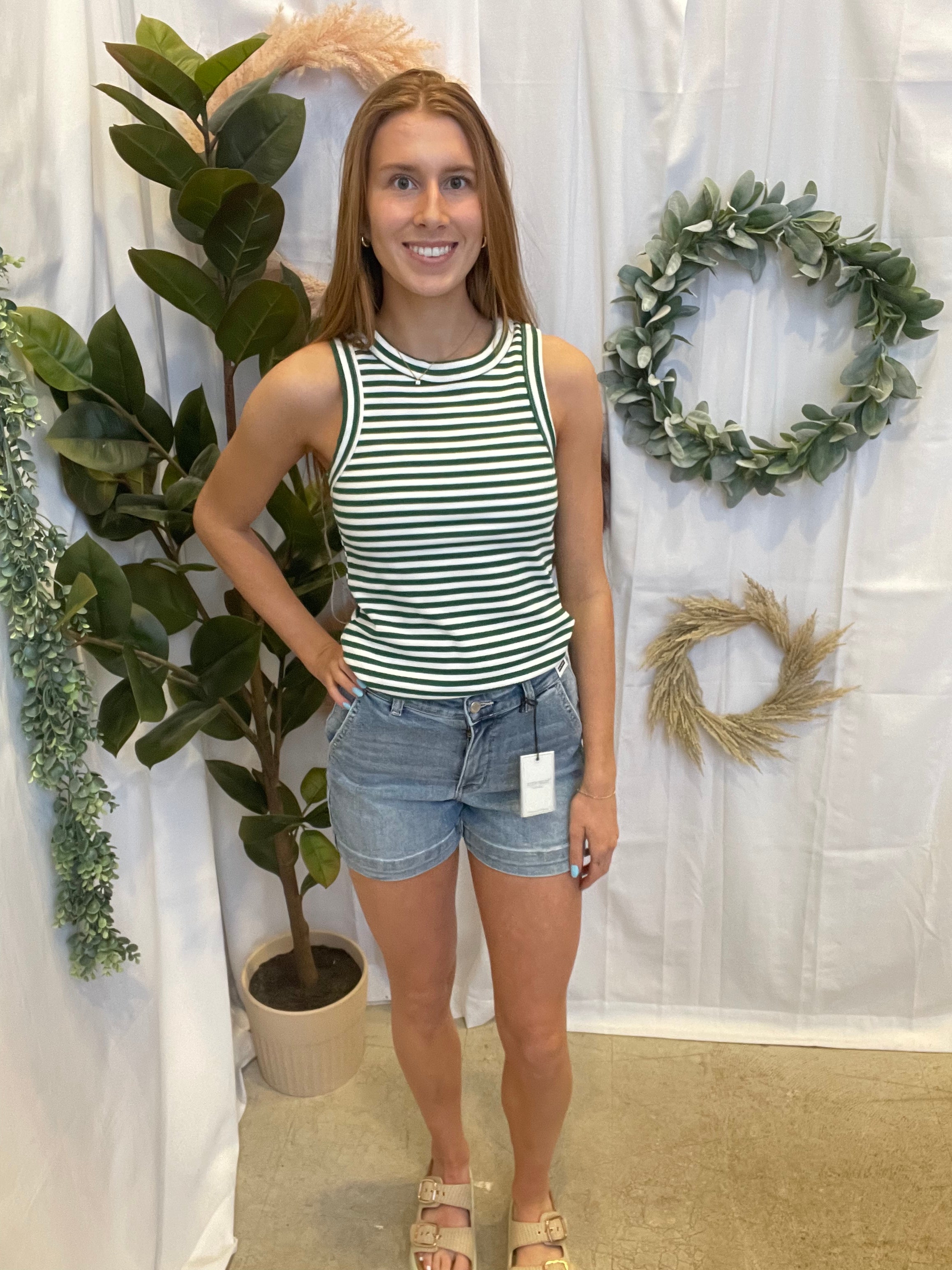 Hy Striped Tank Top-Green-Tank Tops-hyfve-The Silo Boutique, Women's Fashion Boutique Located in Warren and Grand Forks North Dakota