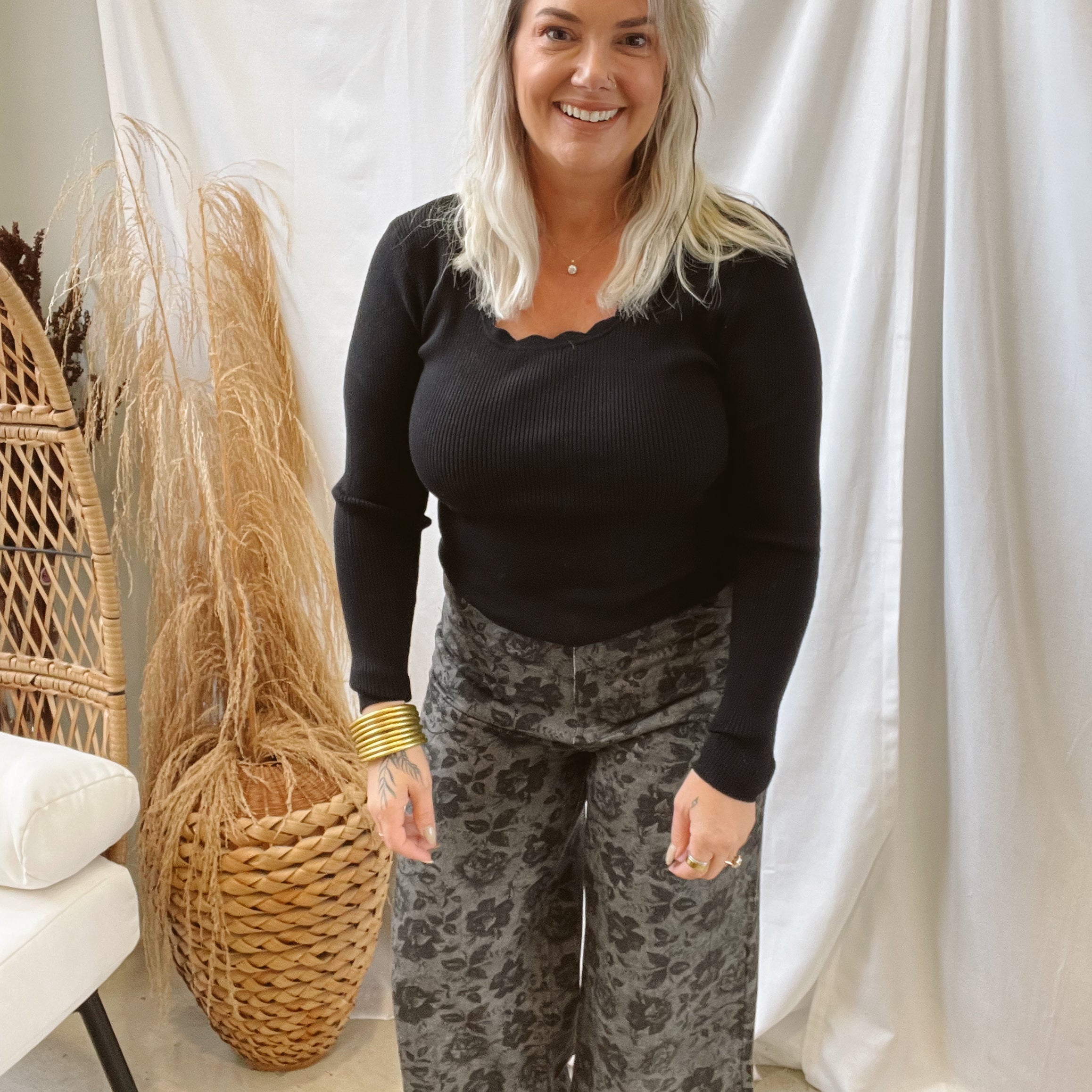 Black Floral Pants-Pants-entro-The Silo Boutique, Women's Fashion Boutique Located in Warren and Grand Forks North Dakota