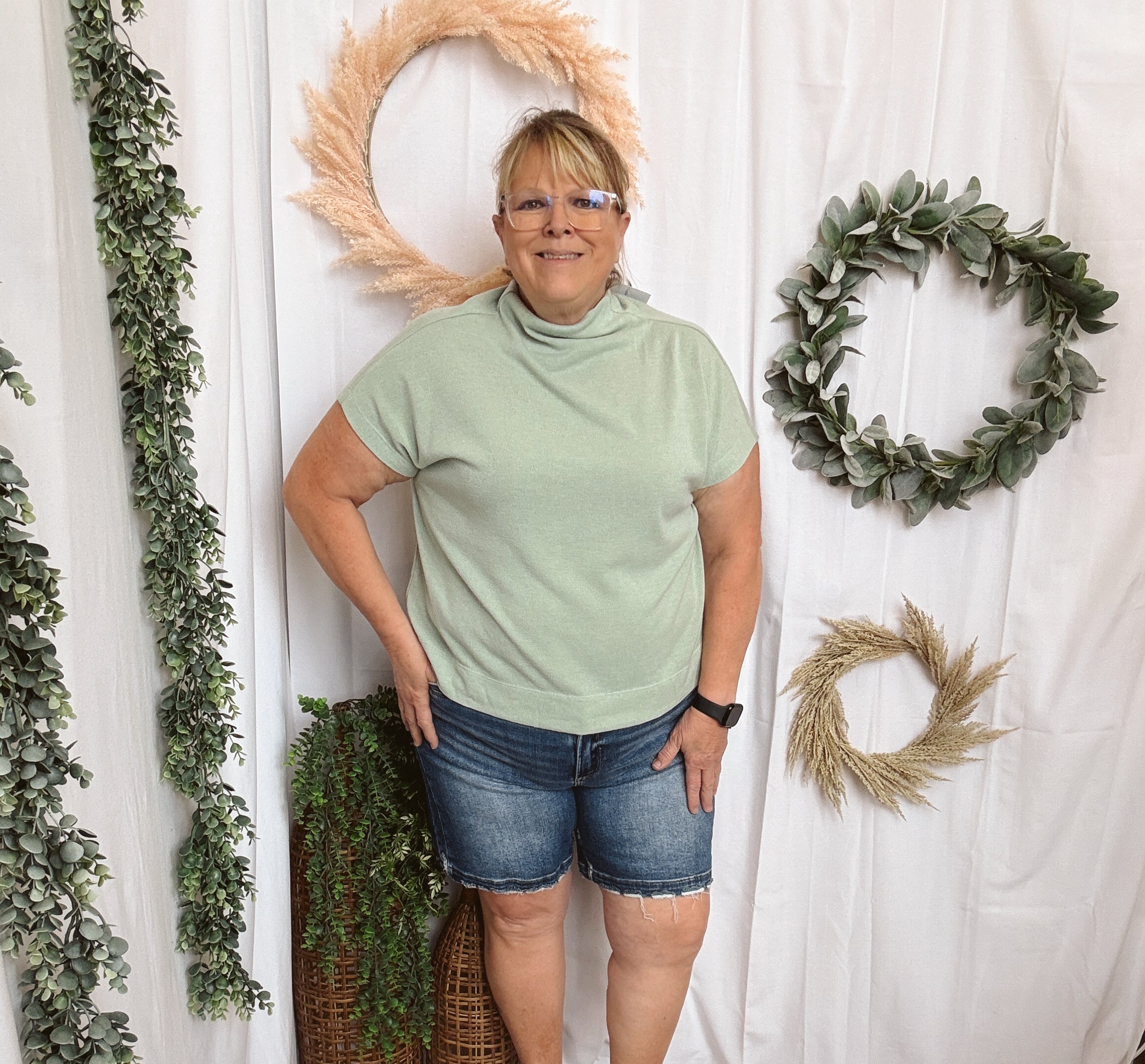 Becca Basic Mock Short Sleeve Top-Mint-Short Sleeve Tops-entro-The Silo Boutique, Women's Fashion Boutique Located in Warren and Grand Forks North Dakota