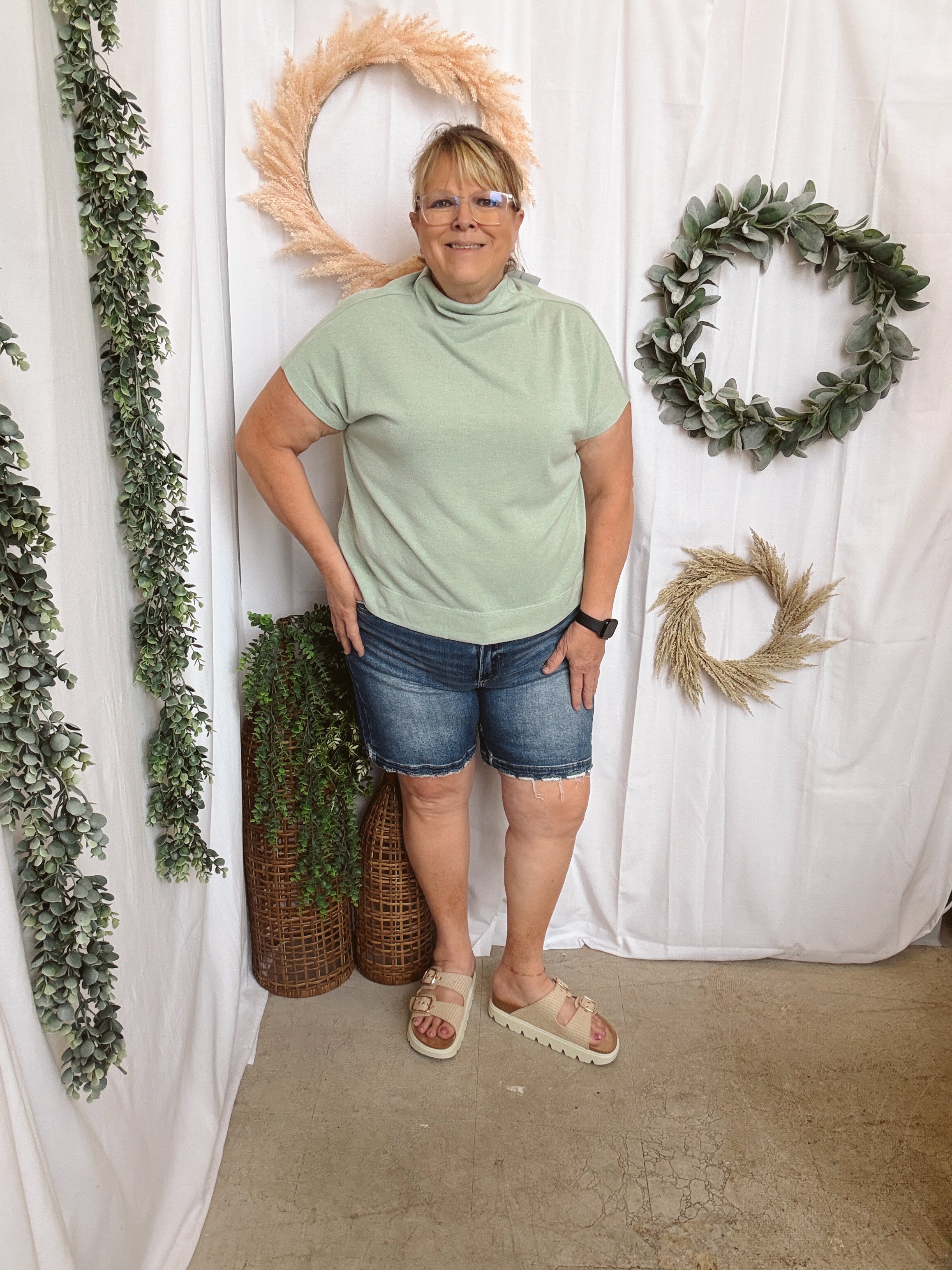Becca Basic Mock Short Sleeve Top-Mint-Short Sleeve Tops-entro-The Silo Boutique, Women's Fashion Boutique Located in Warren and Grand Forks North Dakota
