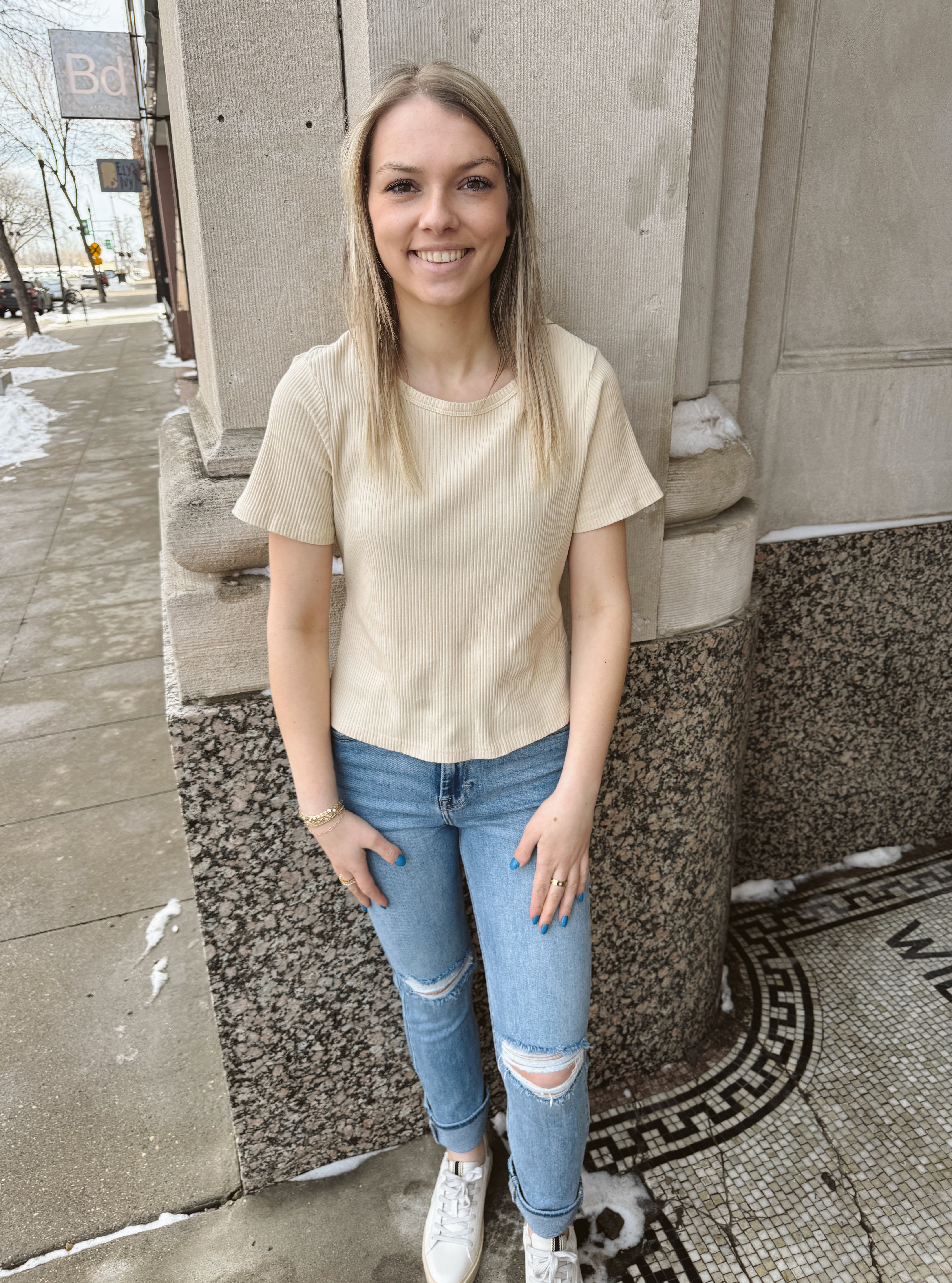 Cream Washed Top-Short Sleeve Tops-mystree-The Silo Boutique, Women's Fashion Boutique Located in Warren and Grand Forks North Dakota