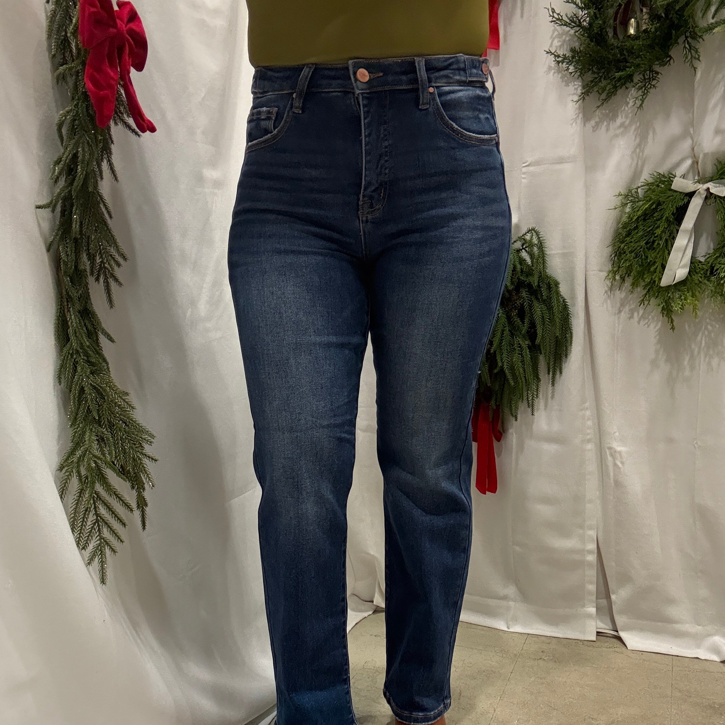 Risen Medium Dark Straight Jeans-Jeans-risen-The Silo Boutique, Women's Fashion Boutique Located in Warren and Grand Forks North Dakota