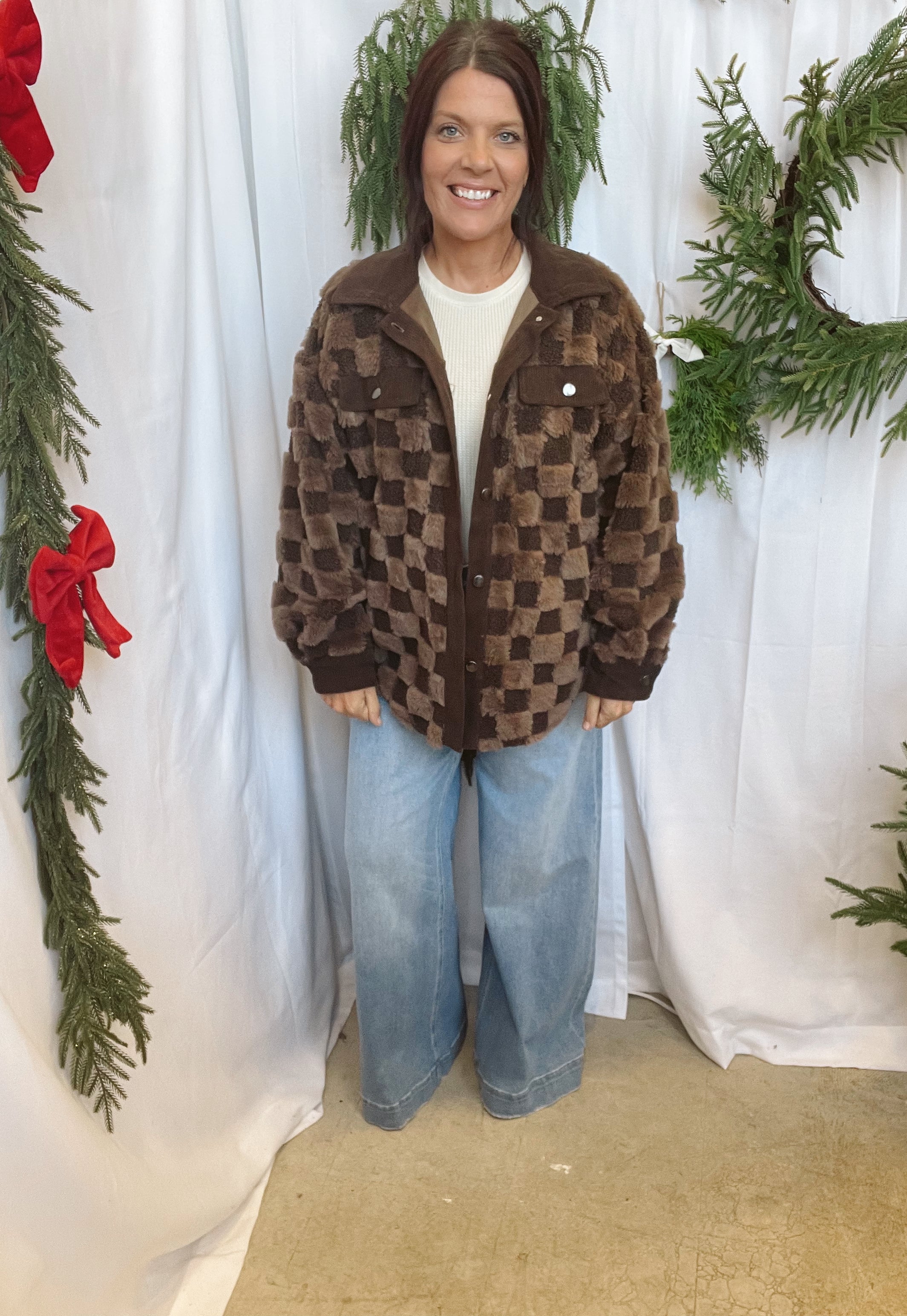 Dark Brown Checkered Jacket-Coats & Jackets-blu pepper-The Silo Boutique, Women's Fashion Boutique Located in Warren and Grand Forks North Dakota