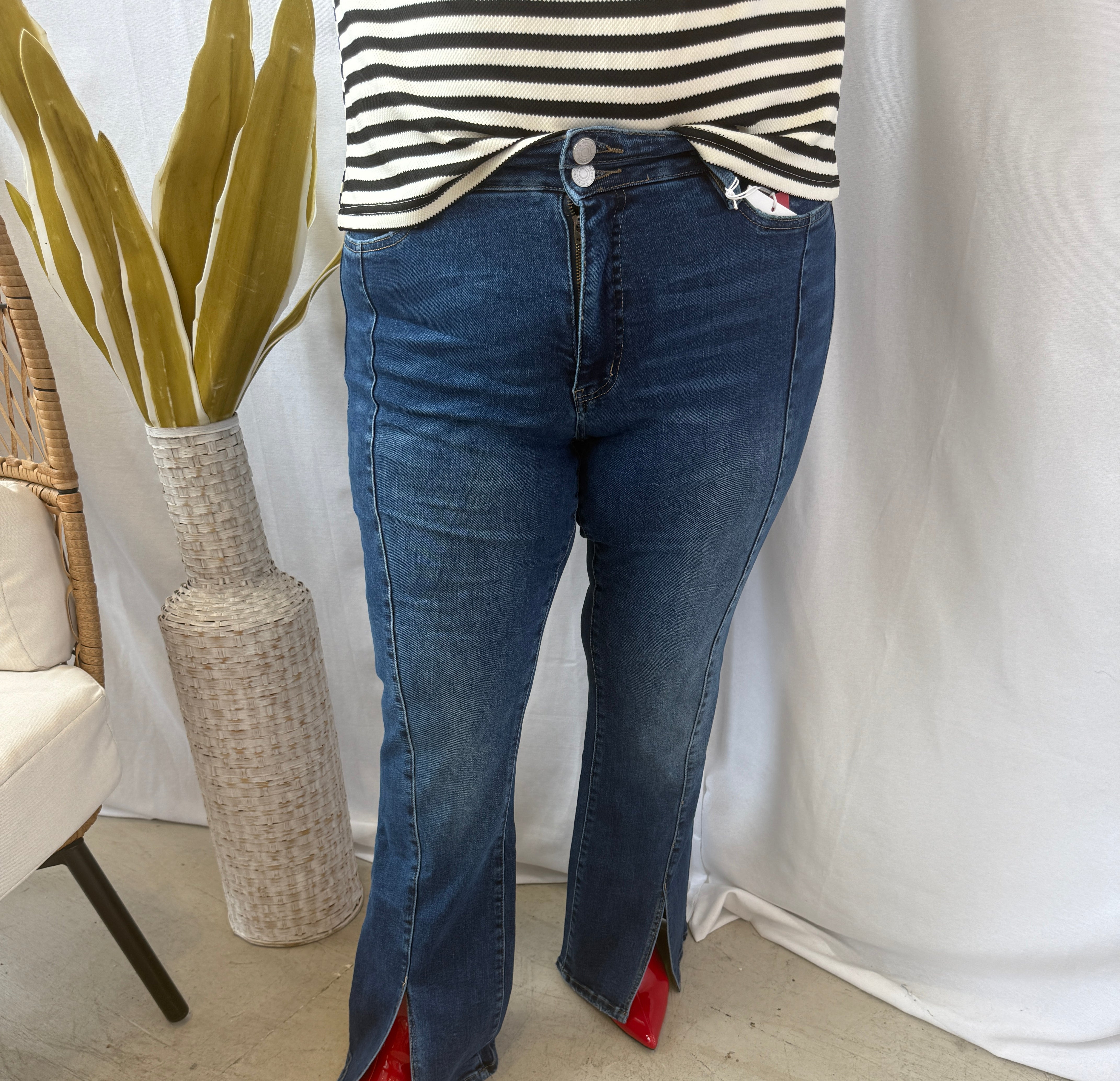 Lovervet Shimmeringly Flare Slit Jeans-Jeans-lovervet-The Silo Boutique, Women's Fashion Boutique Located in Warren and Grand Forks North Dakota
