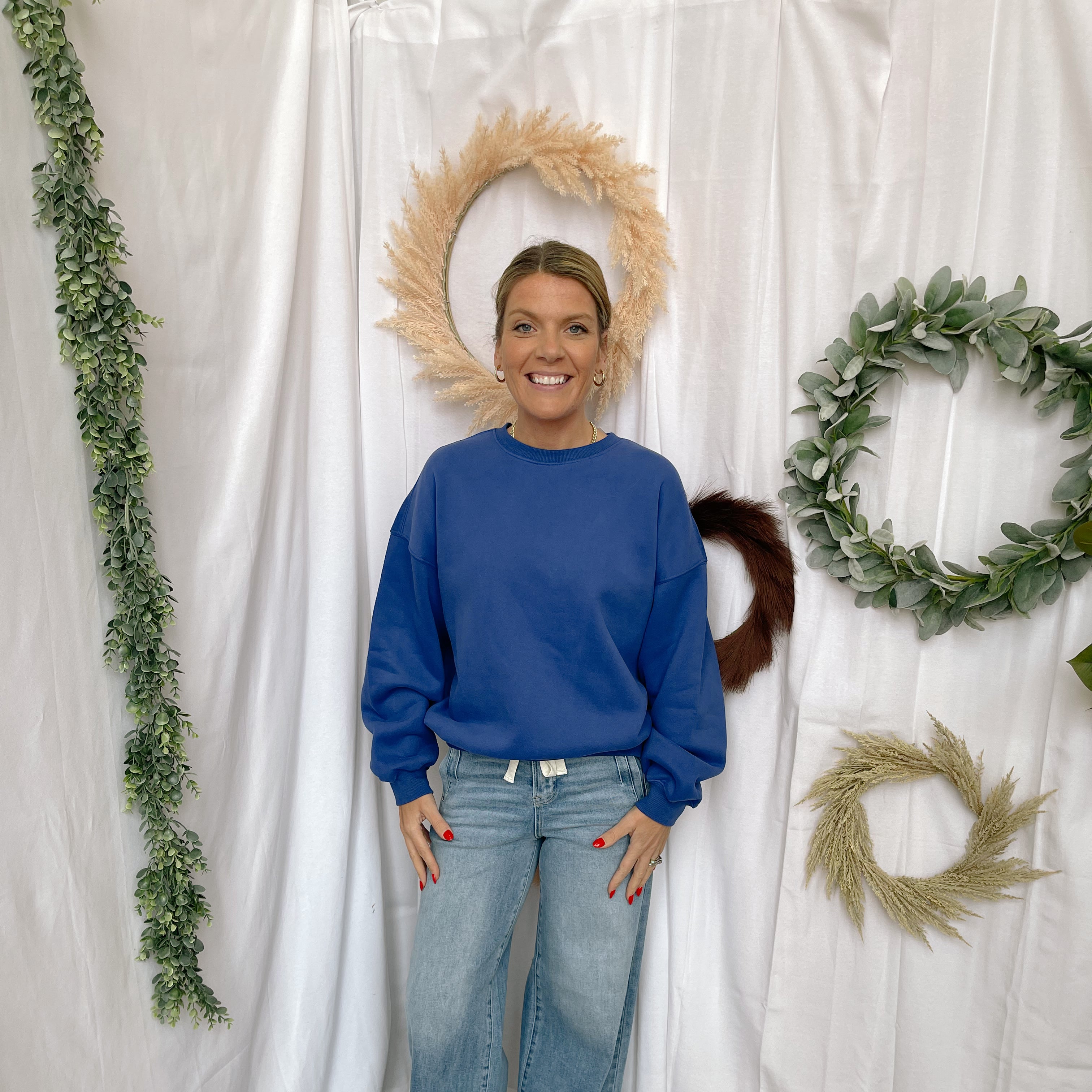 Varsity Crew Sweatshirt-Royal-Sweatshirts-tictoc-The Silo Boutique, Women's Fashion Boutique Located in Warren and Grand Forks North Dakota
