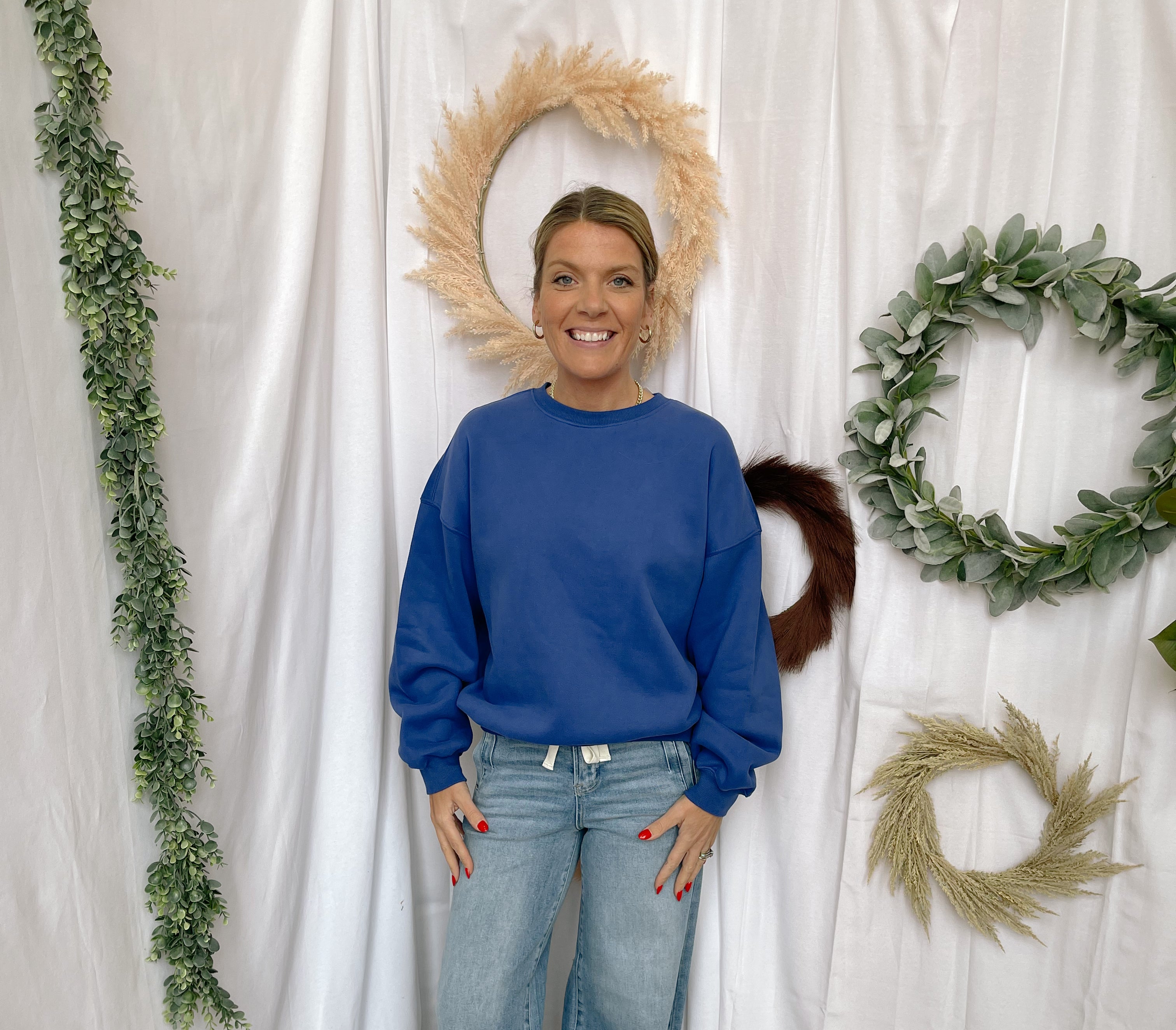 Varsity Crew Sweatshirt-Royal-Sweatshirts-tictoc-The Silo Boutique, Women's Fashion Boutique Located in Warren and Grand Forks North Dakota