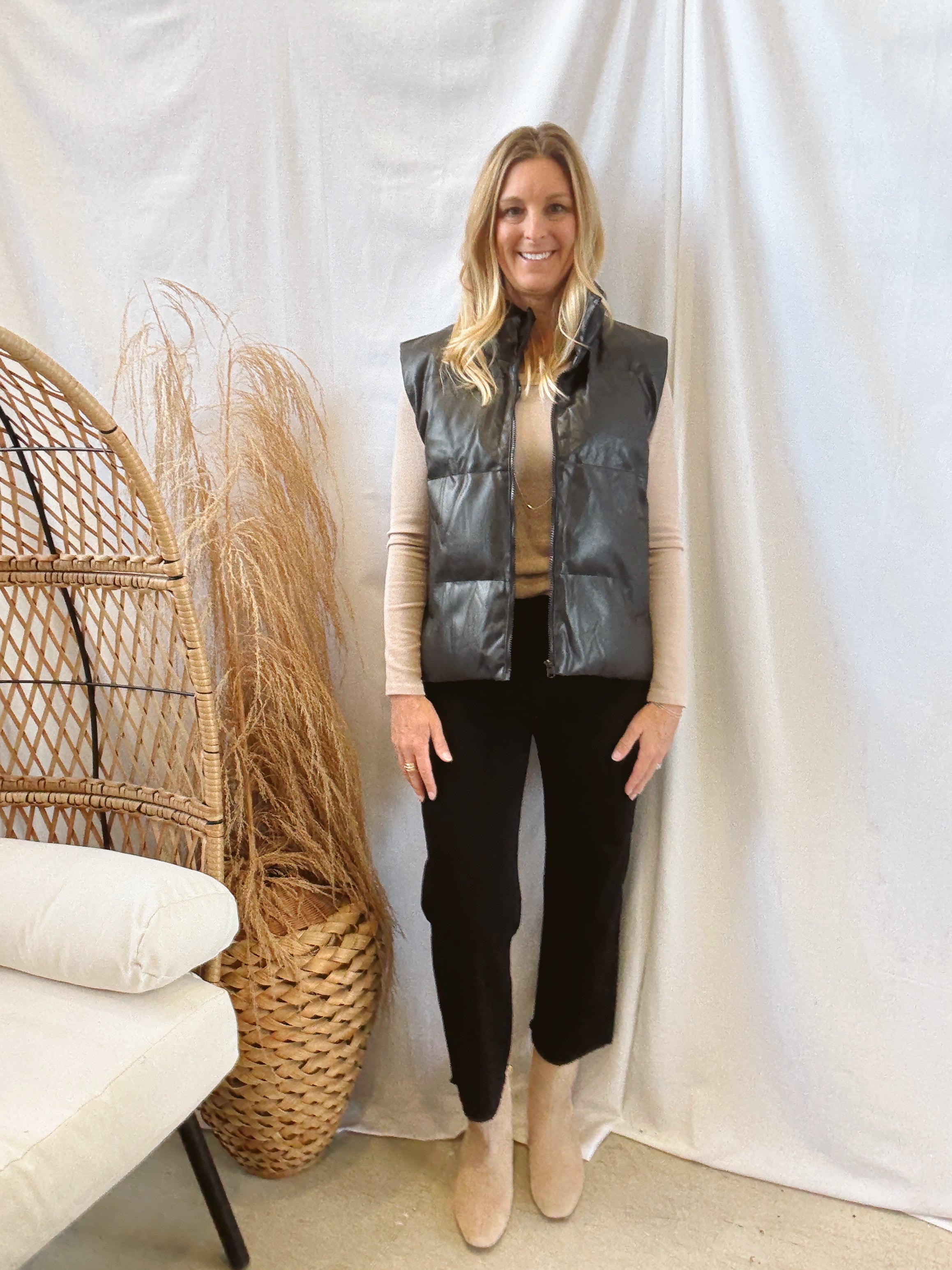 Leather Puffer Vest-Black-Vests-eesome-The Silo Boutique, Women's Fashion Boutique Located in Warren and Grand Forks North Dakota