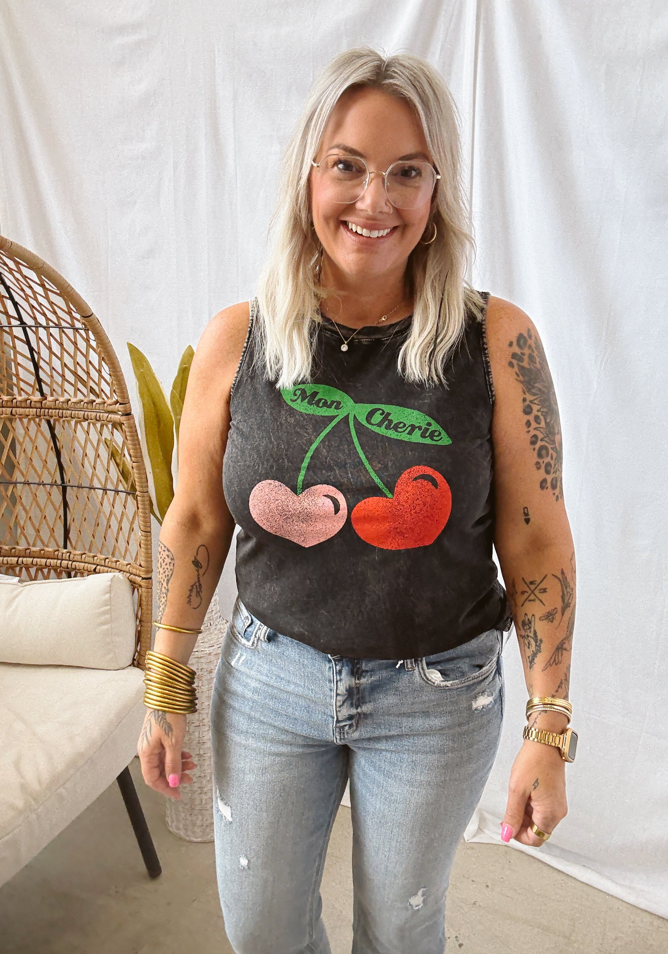 Mon Cherie Graphic Tank Top-Tank Tops-heart and luv-The Silo Boutique, Women's Fashion Boutique Located in Warren and Grand Forks North Dakota