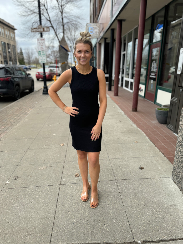 Tank Ribbed Black Dress-Dresses-mittoshop-The Silo Boutique, Women's Fashion Boutique Located in Warren and Grand Forks North Dakota