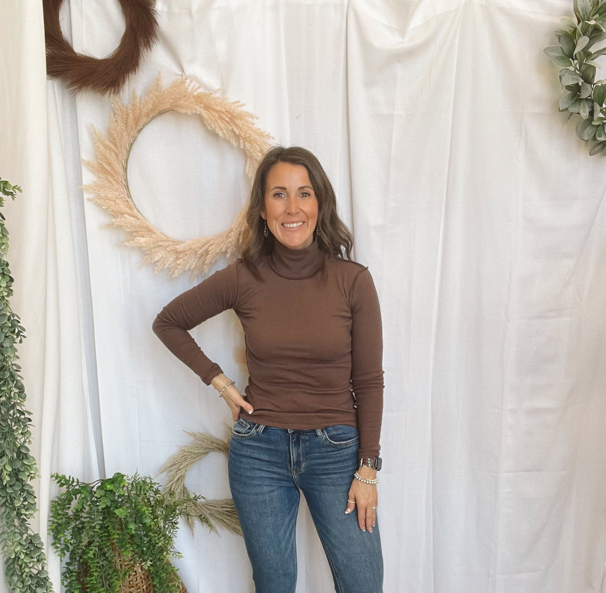 Lexie Seam Turtleneck-Brown-Long Sleeve Tops-hyfve-The Silo Boutique, Women's Fashion Boutique Located in Warren and Grand Forks North Dakota