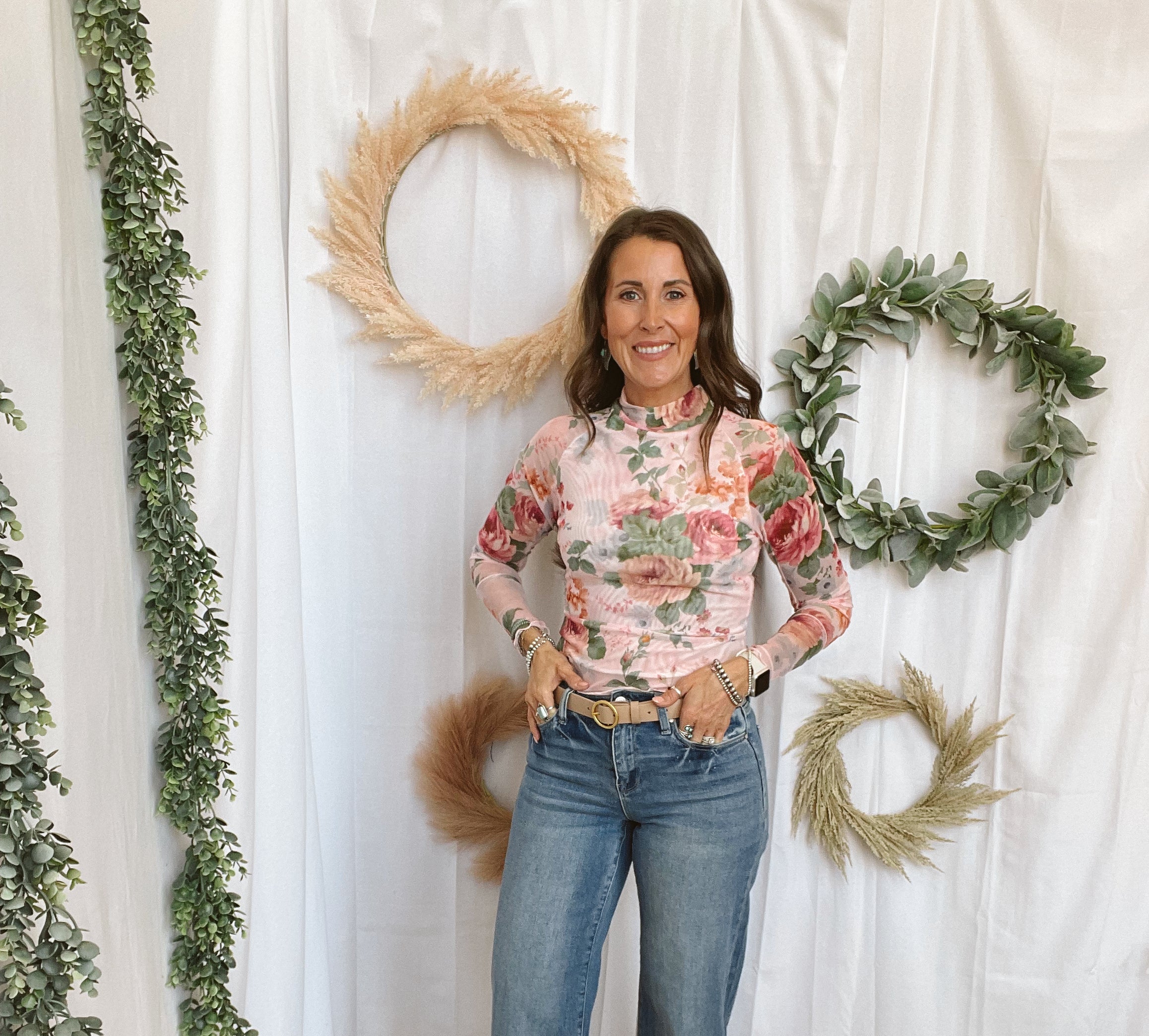 Pink and Green Floral Mesh Top-Graphic Tees-panache-The Silo Boutique, Women's Fashion Boutique Located in Warren and Grand Forks North Dakota