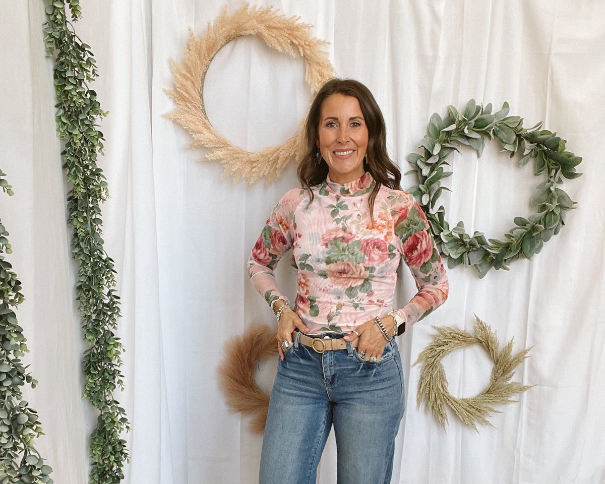 Pink and Green Floral Mesh Top-Graphic Tees-panache-The Silo Boutique, Women's Fashion Boutique Located in Warren and Grand Forks North Dakota