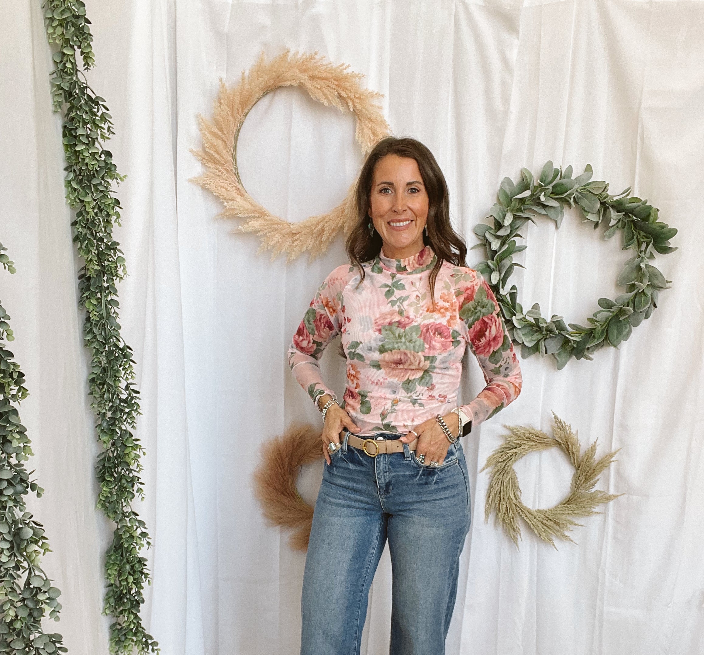 Pink and Green Floral Mesh Top-Graphic Tees-panache-The Silo Boutique, Women's Fashion Boutique Located in Warren and Grand Forks North Dakota