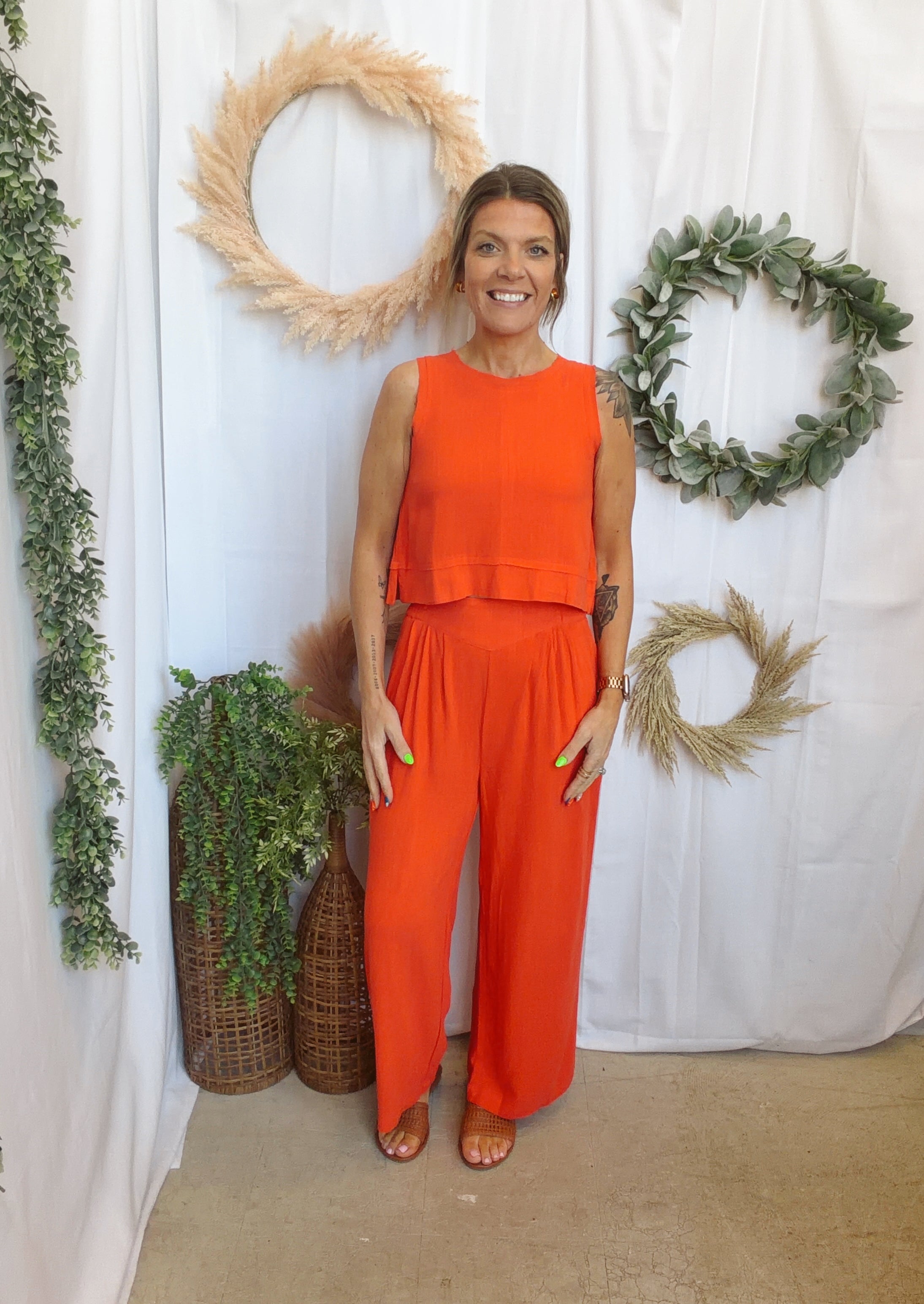 Jane Linen Set-Tomato-Outfit Sets-very j-The Silo Boutique, Women's Fashion Boutique Located in Warren and Grand Forks North Dakota