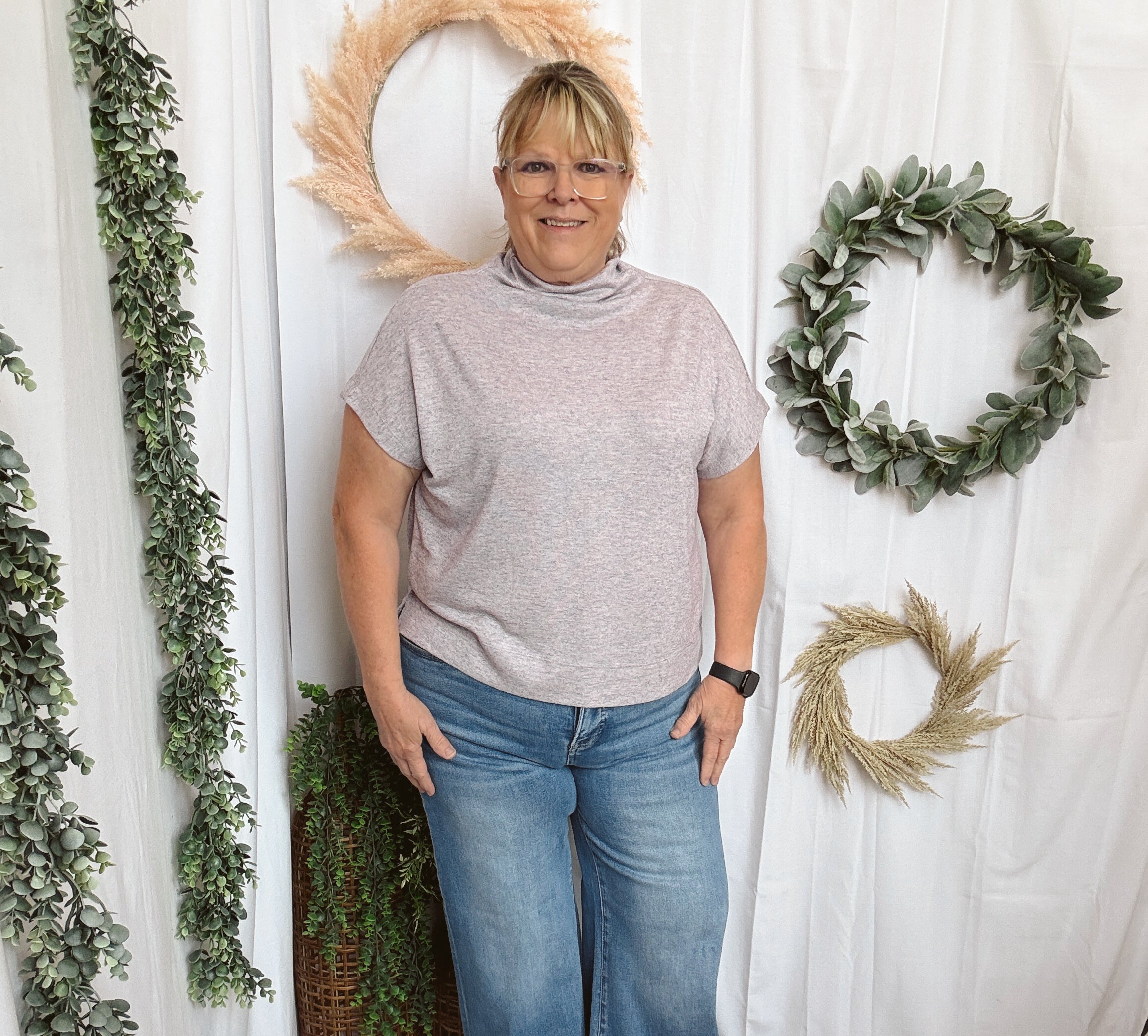 Becca Basic Mock Short Sleeve Top-Lavender-Short Sleeve Tops-entro-The Silo Boutique, Women's Fashion Boutique Located in Warren and Grand Forks North Dakota