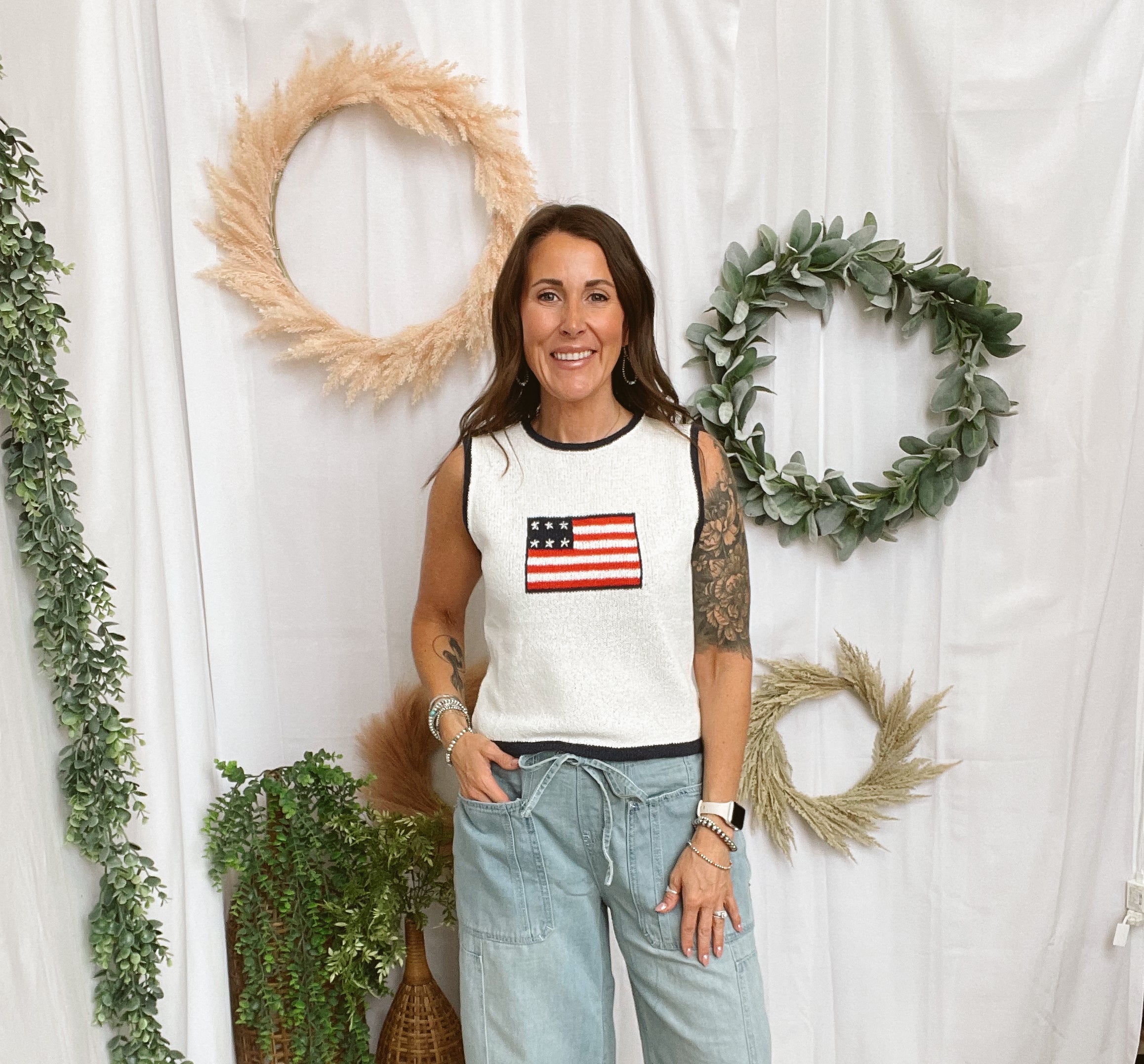 Flag Knitted Tank Top-Tank Tops-miou muse-The Silo Boutique, Women's Fashion Boutique Located in Warren and Grand Forks North Dakota