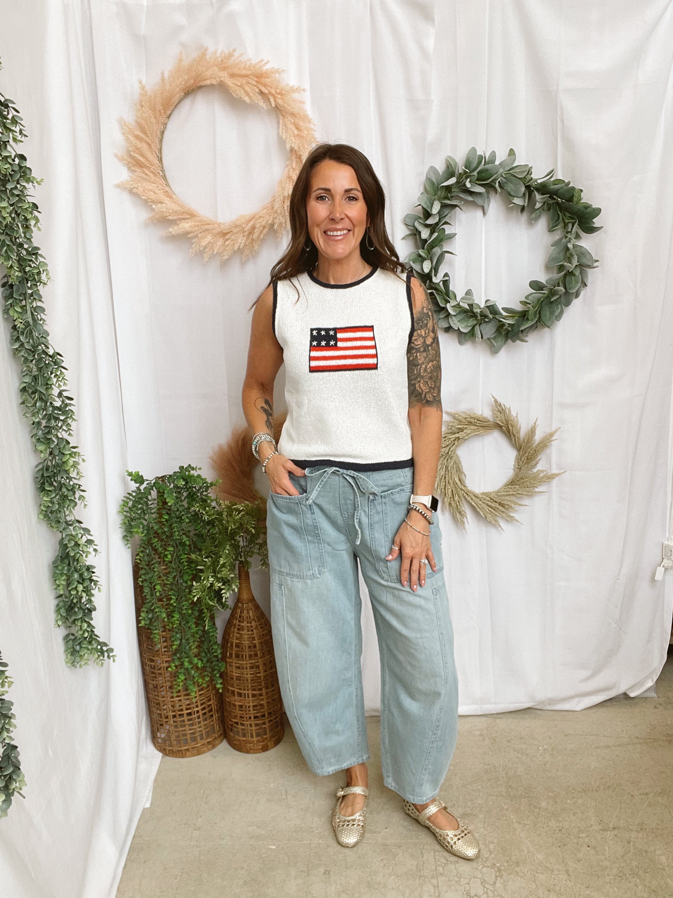 Flag Knitted Tank Top-Tank Tops-miou muse-The Silo Boutique, Women's Fashion Boutique Located in Warren and Grand Forks North Dakota