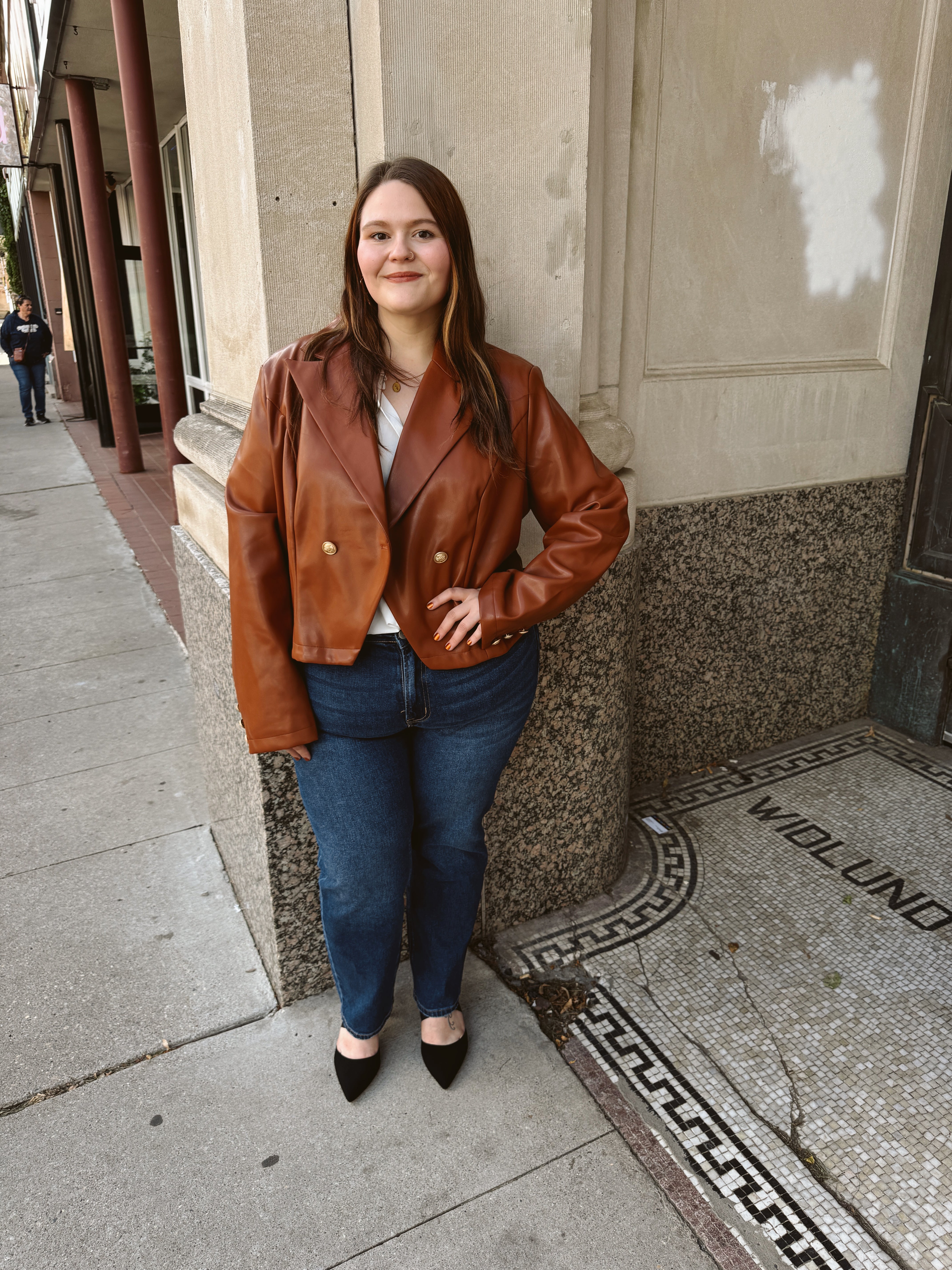 Brown Leather Antique Button Crop Jacket-Final sale Online Only-Coats & Jackets-fate-The Silo Boutique, Women's Fashion Boutique Located in Warren and Grand Forks North Dakota