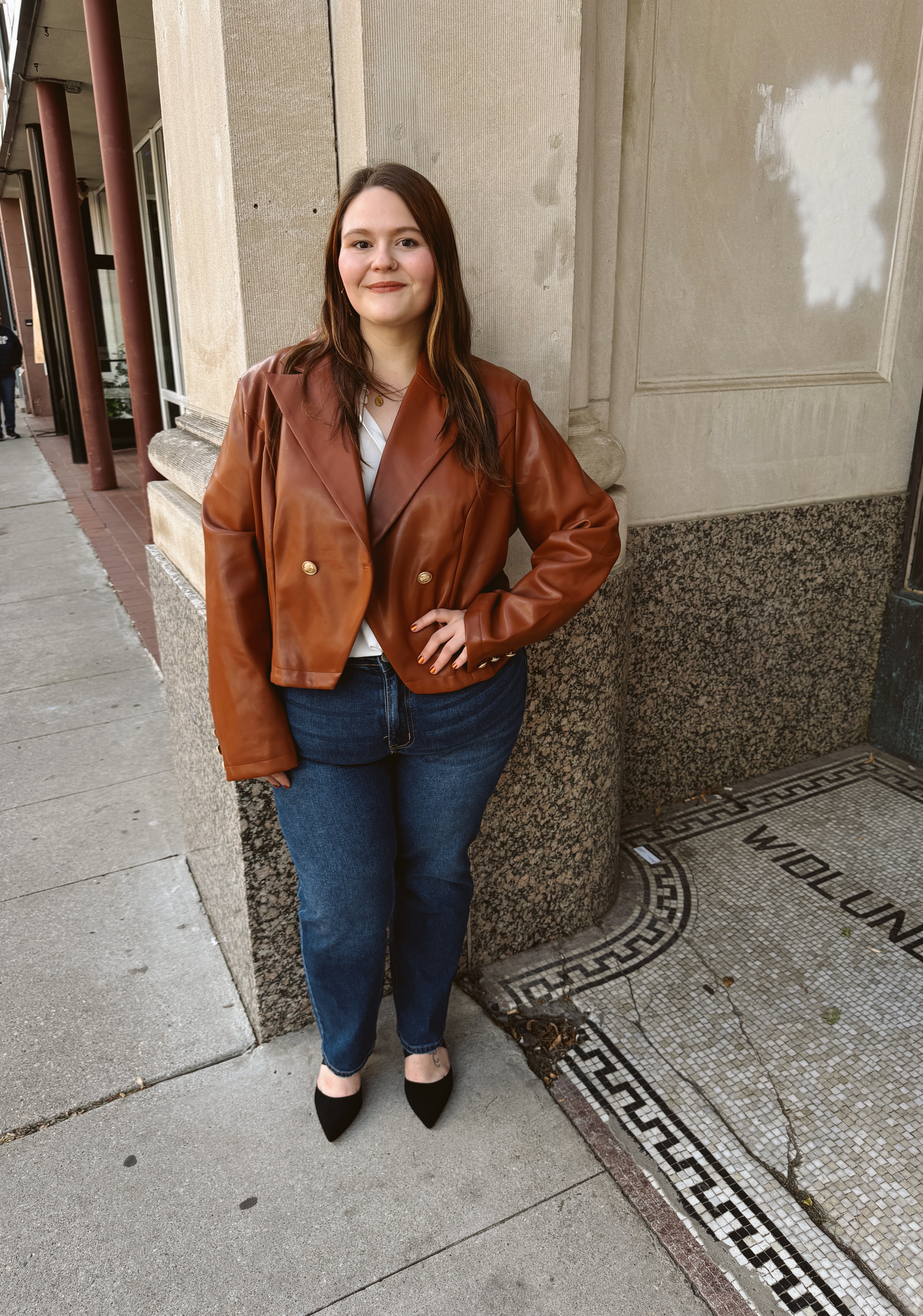 Brown Leather Antique Button Crop Jacket-Final sale-Coats & Jackets-fate-The Silo Boutique, Women's Fashion Boutique Located in Warren and Grand Forks North Dakota