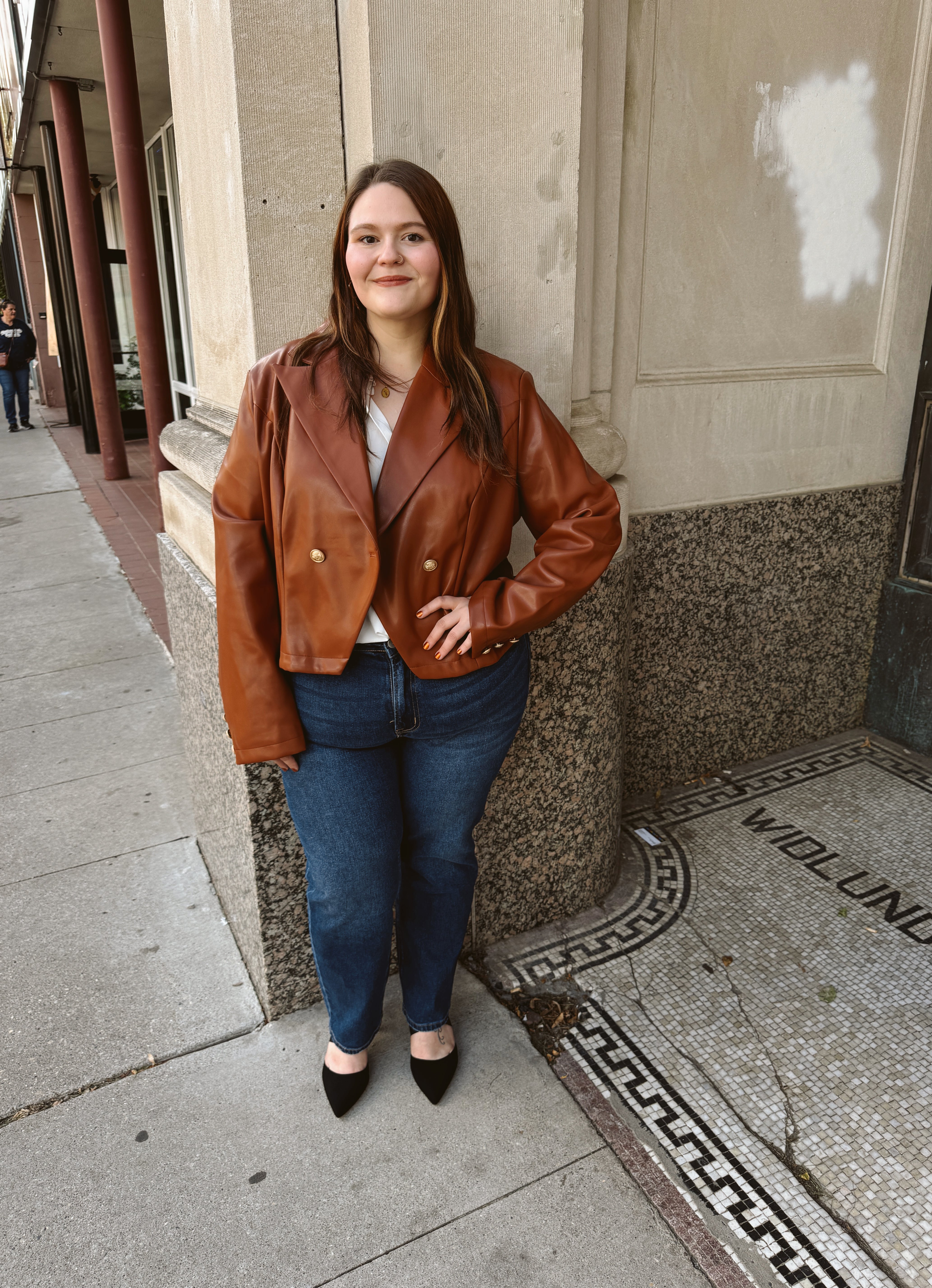 Brown Leather Antique Button Crop Jacket-Coats & Jackets-fate-The Silo Boutique, Women's Fashion Boutique Located in Warren and Grand Forks North Dakota
