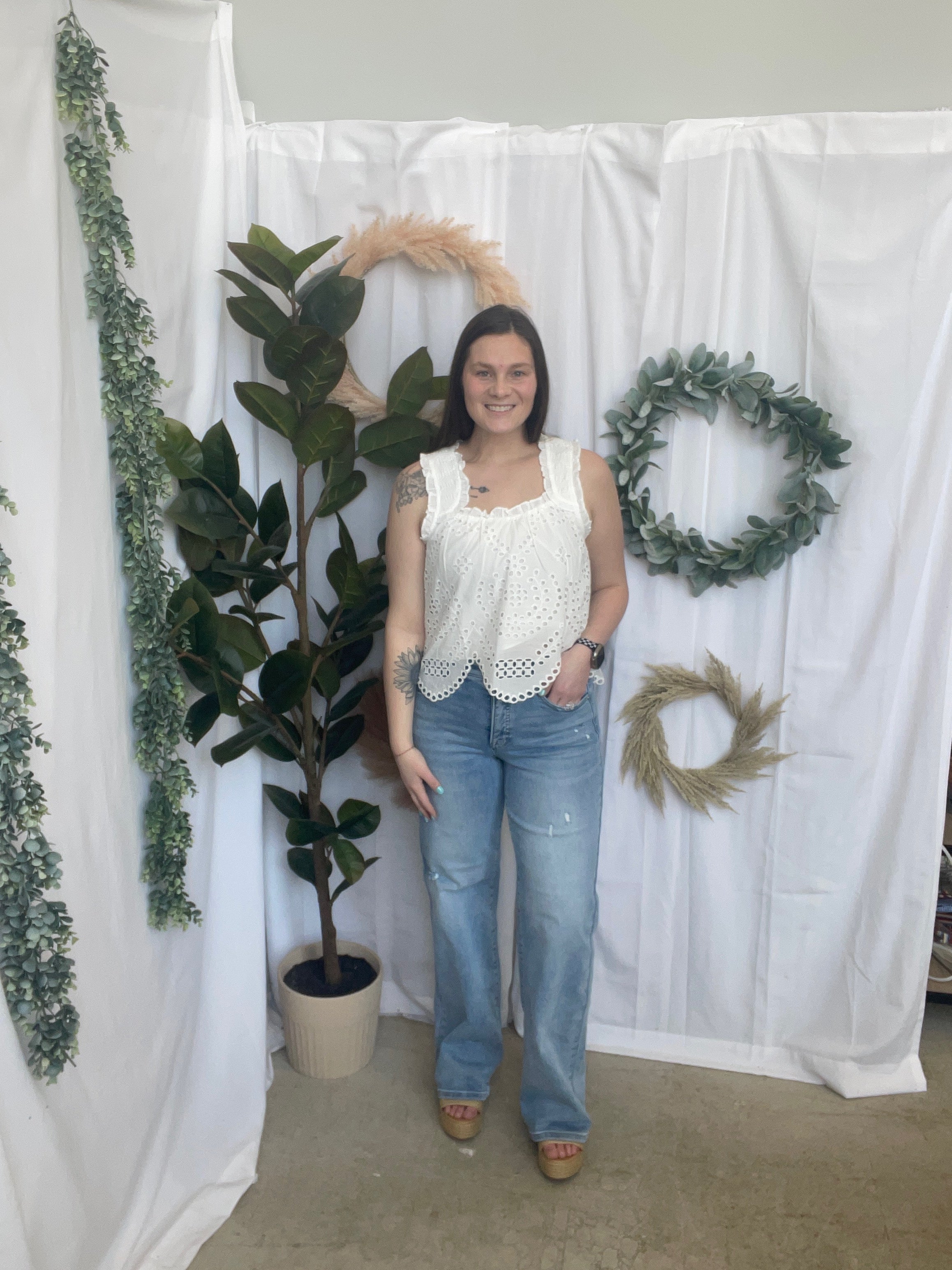 Skies Scalloped Eyelet Tank Top-Tank Tops-skies are blue-The Silo Boutique, Women's Fashion Boutique Located in Warren and Grand Forks North Dakota