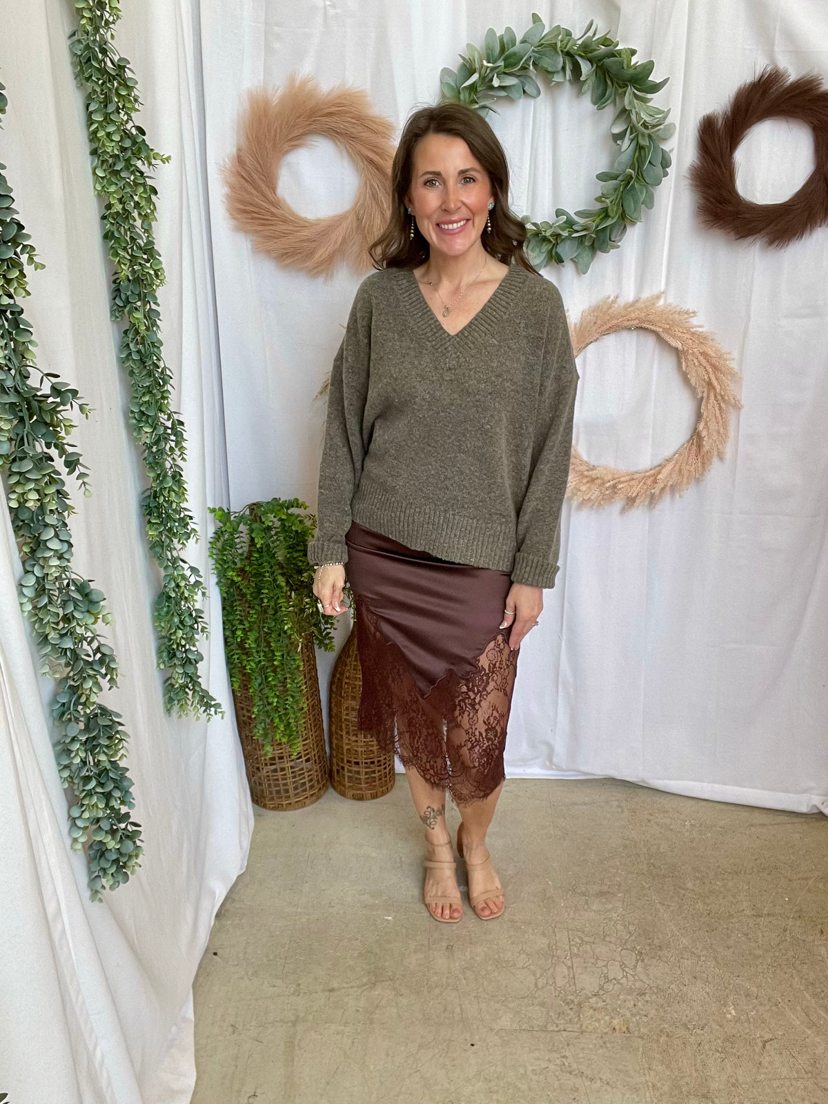 Annie V Neck Sweater-Ash Brown-Sweaters-hyfve-The Silo Boutique, Women's Fashion Boutique Located in Warren and Grand Forks North Dakota