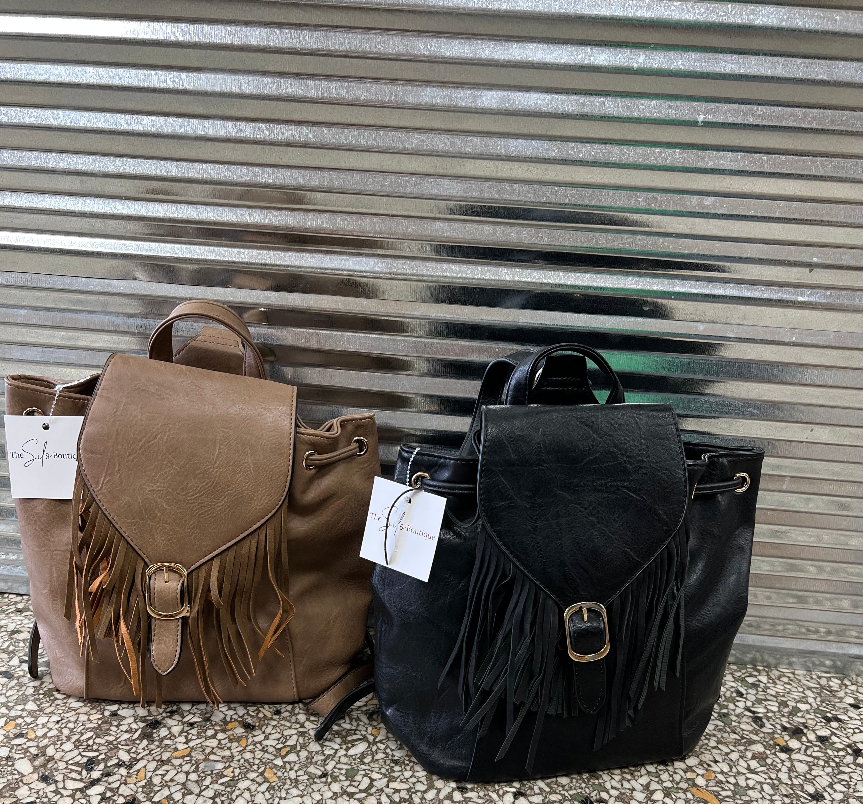 Jen and Co Jewel Bucket Backpack Purse w/ Fringe-Purses-Jen and Co-The Silo Boutique, Women's Fashion Boutique Located in Warren and Grand Forks North Dakota