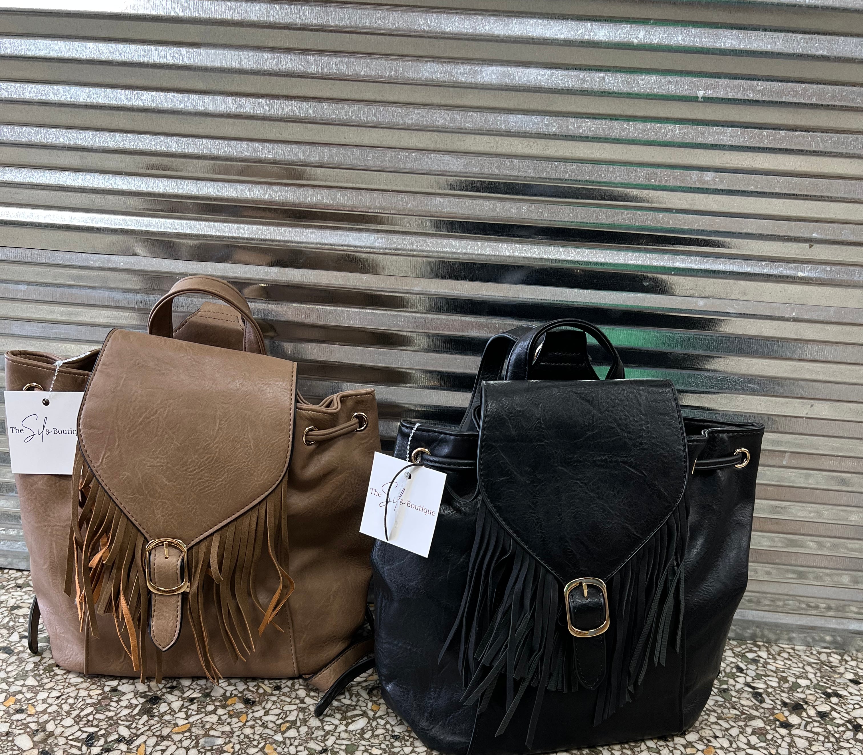 Jen and Co Jewel Bucket Backpack Purse w/ Fringe-Purses-Jen and Co-The Silo Boutique, Women's Fashion Boutique Located in Warren and Grand Forks North Dakota