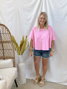 Zen Short Sleeve Crop Top-Pink-Short Sleeve Tops-Zenana-The Silo Boutique, Women's Fashion Boutique Located in Warren and Grand Forks North Dakota