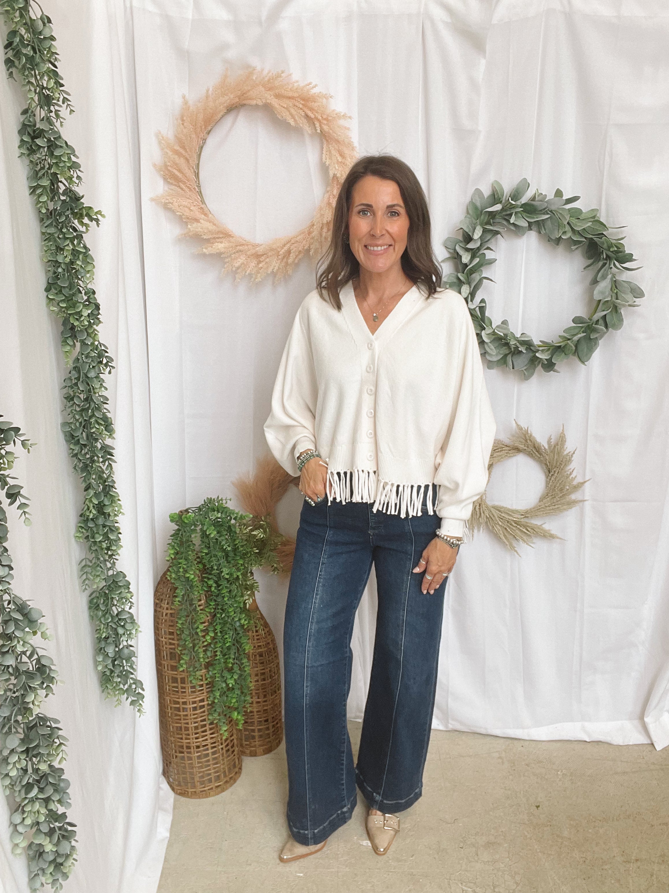 Farah Fringe Cardigan-Ivory-Cardigans-staccato-The Silo Boutique, Women's Fashion Boutique Located in Warren and Grand Forks North Dakota