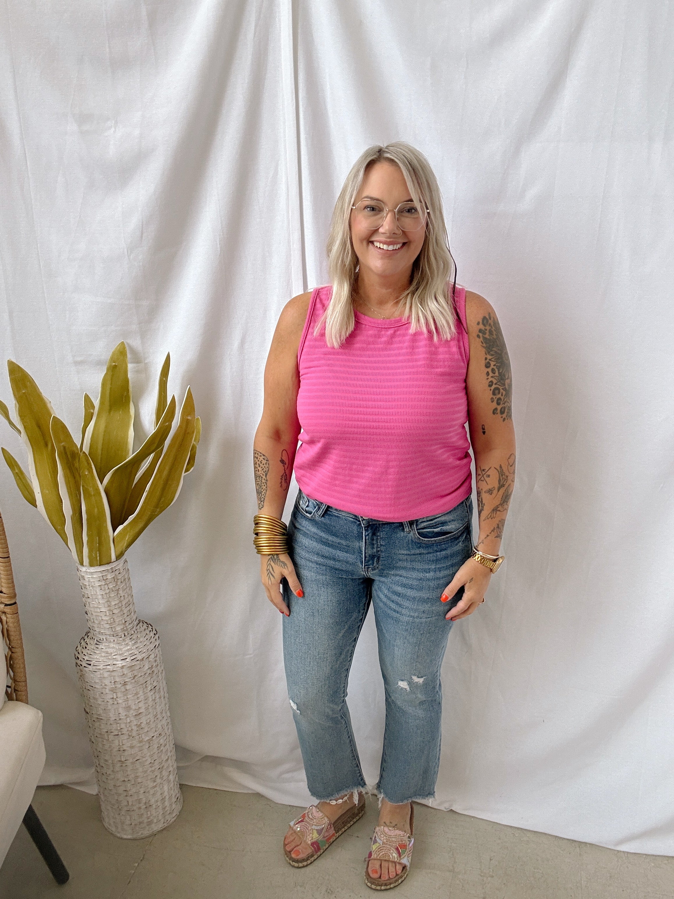 Fuchsia Crew Tank Top-Tank Tops-staccato-The Silo Boutique, Women's Fashion Boutique Located in Warren and Grand Forks North Dakota