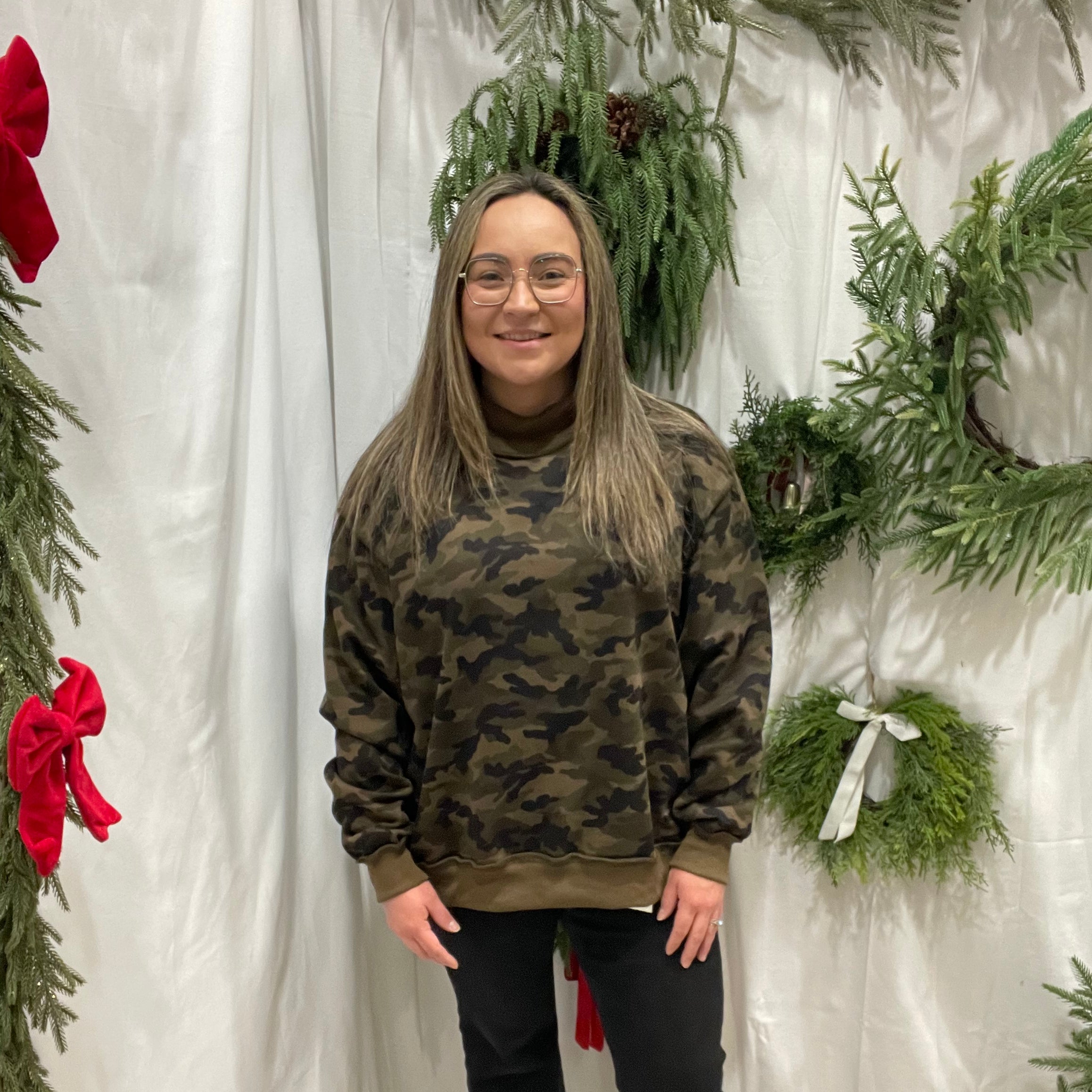 Camo Mock Neck Sweatshirt-Sweatshirts-bucketlist-The Silo Boutique, Women's Fashion Boutique Located in Warren and Grand Forks North Dakota