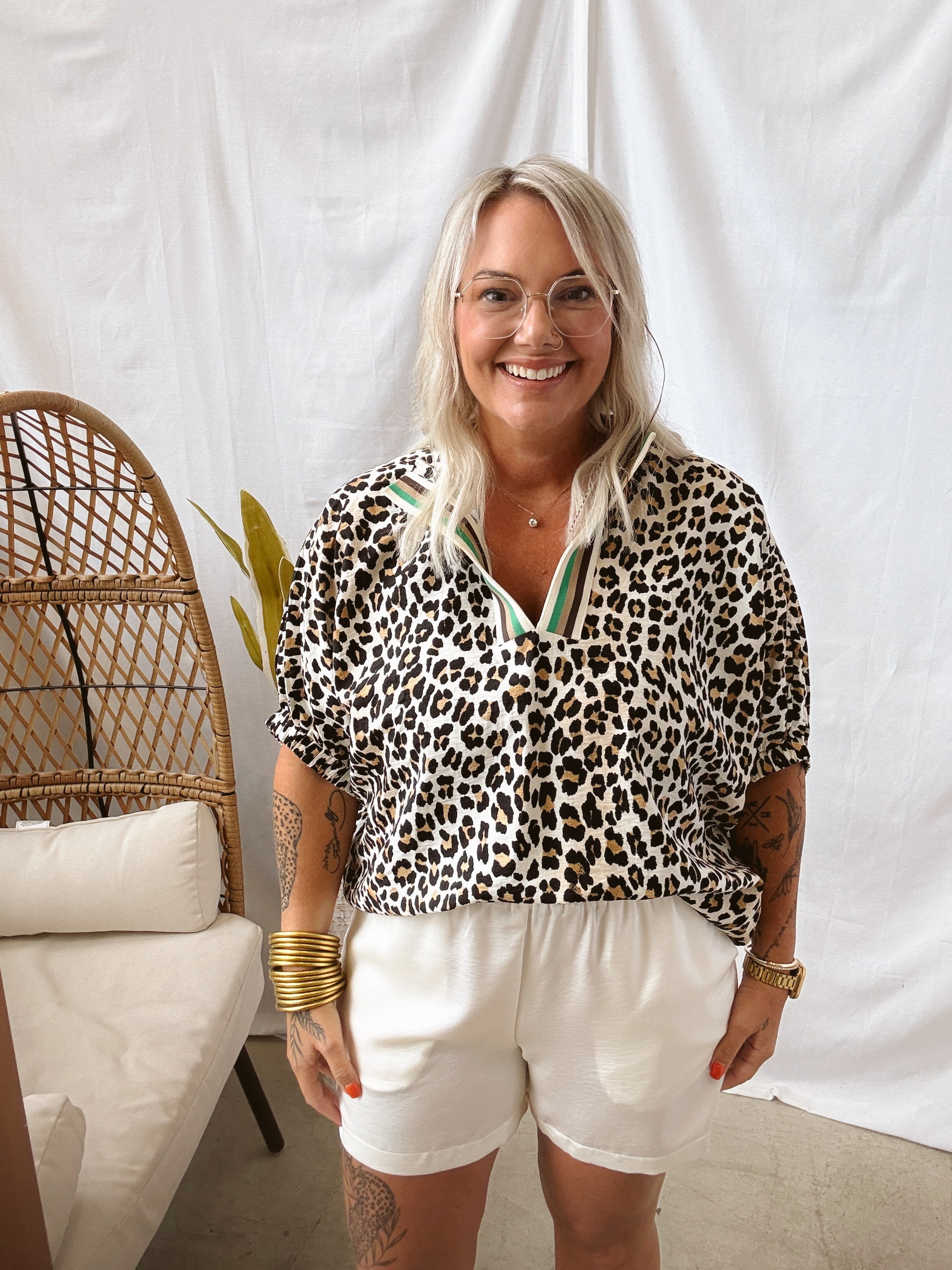 Leopard and Stripe Dolman Top-Short Sleeve Tops-ENTRO-The Silo Boutique, Women's Fashion Boutique Located in Warren and Grand Forks North Dakota