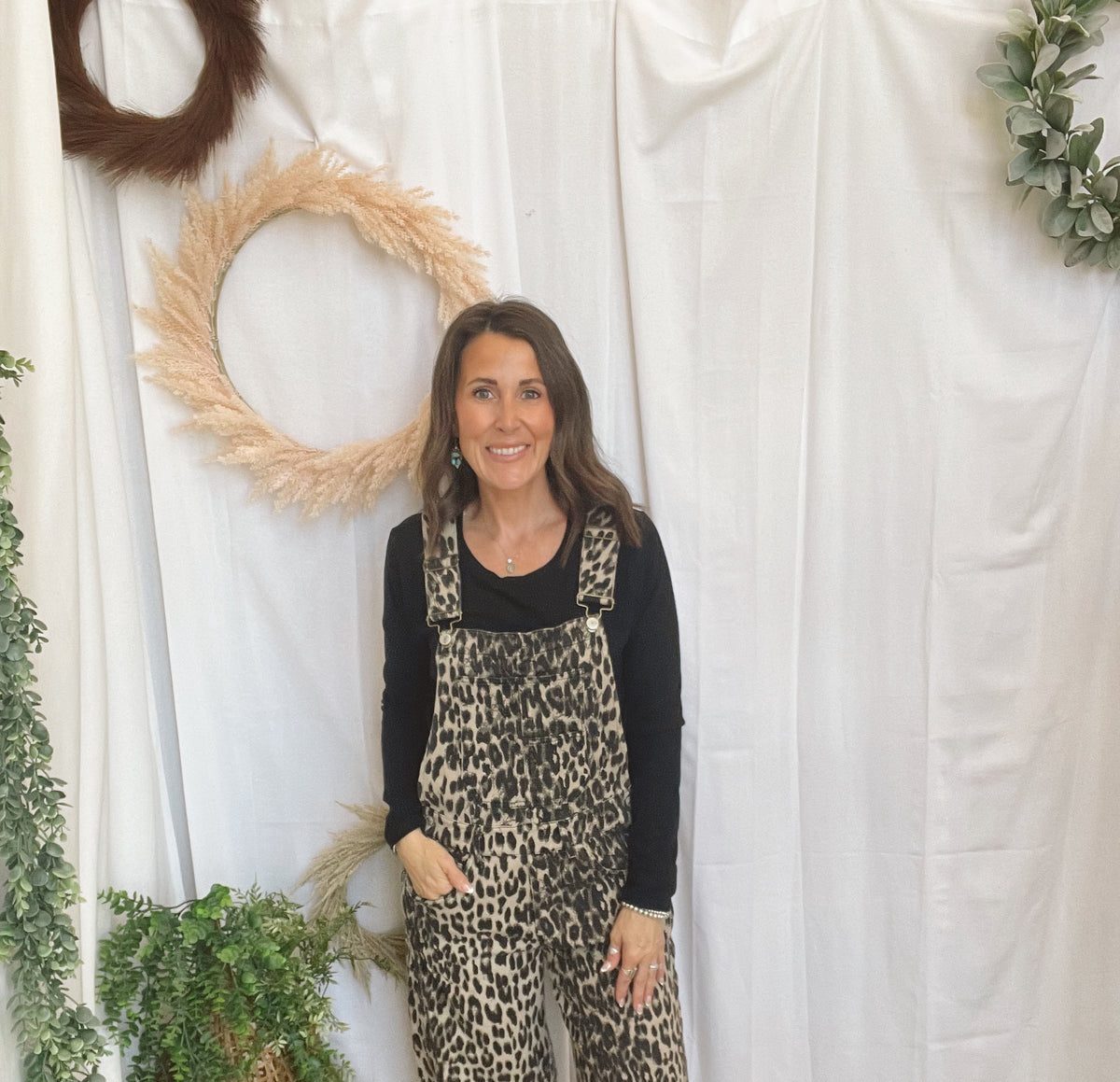 Janie Leopard Overalls-Jeans-eesome-The Silo Boutique, Women's Fashion Boutique Located in Warren and Grand Forks North Dakota