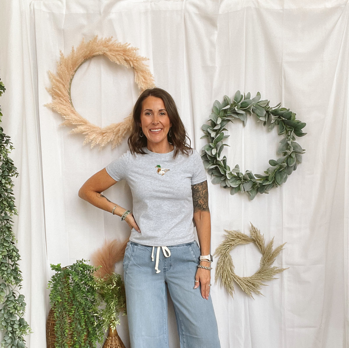Bedazzled Duck Grey Tee-Short Sleeve Tops-bailey rose-The Silo Boutique, Women's Fashion Boutique Located in Warren and Grand Forks North Dakota