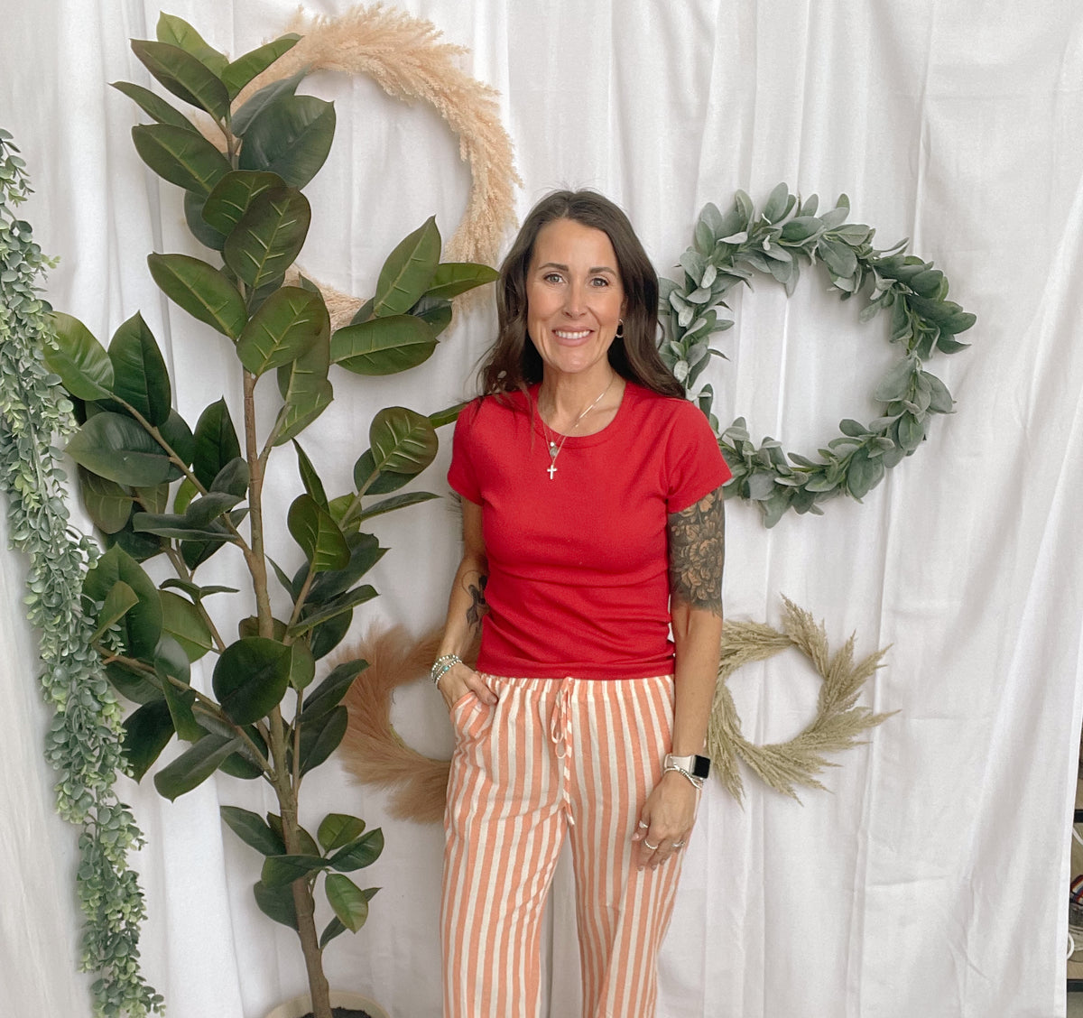 Coral Striped Wide Leg Pants-Final sale-Pants-cozy co-The Silo Boutique, Women's Fashion Boutique Located in Warren and Grand Forks North Dakota