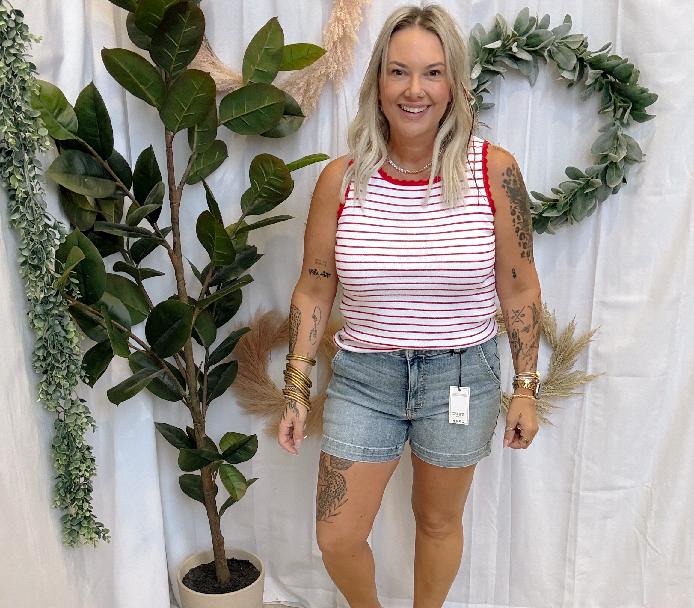 Scallop Striped Tank Top-Red-Short Sleeve Tops-staccato-The Silo Boutique, Women's Fashion Boutique Located in Warren and Grand Forks North Dakota