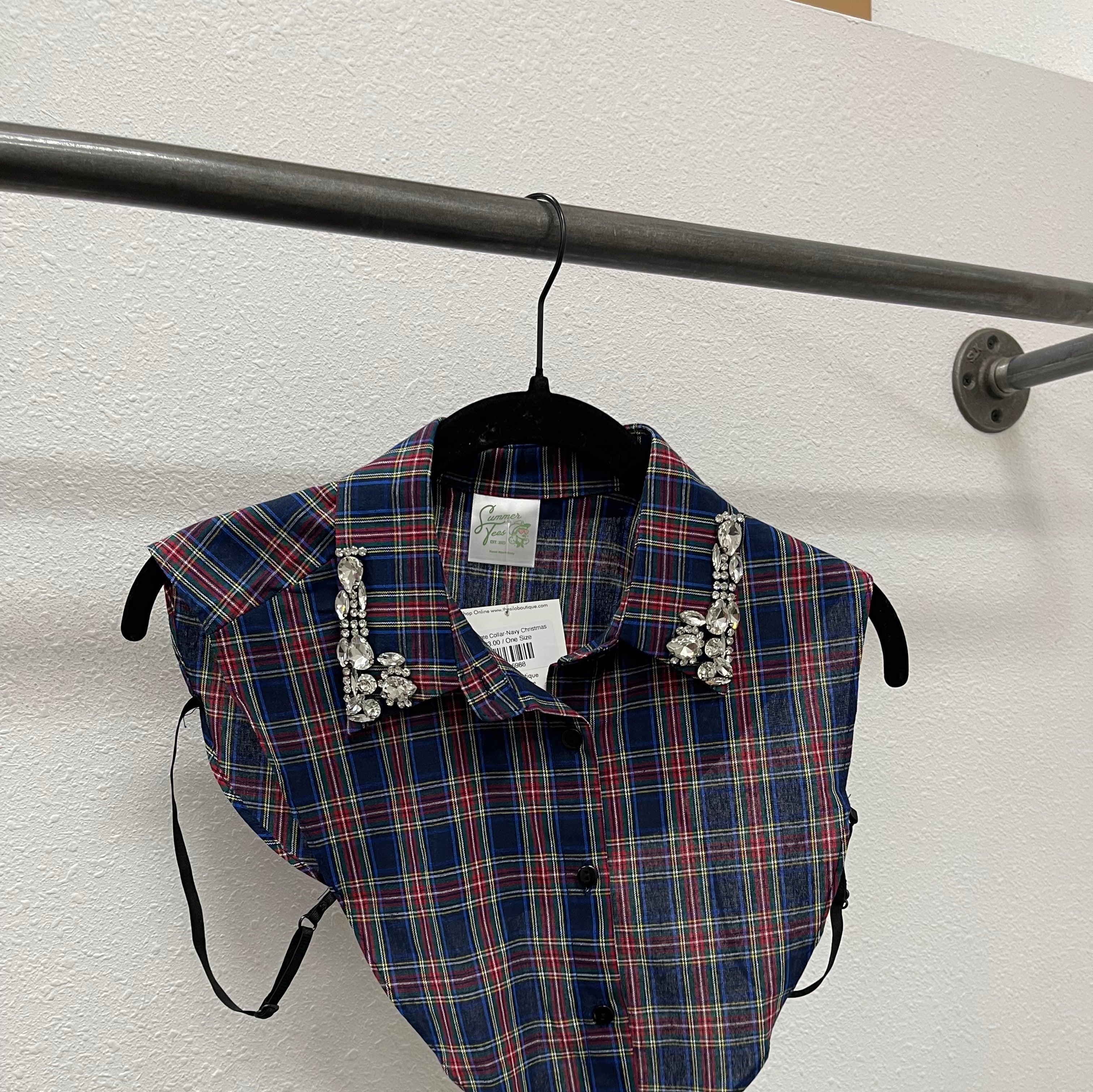 Corporate Collar-Navy Christmas-Short Sleeve Tops-Summer Tees-The Silo Boutique, Women's Fashion Boutique Located in Warren and Grand Forks North Dakota