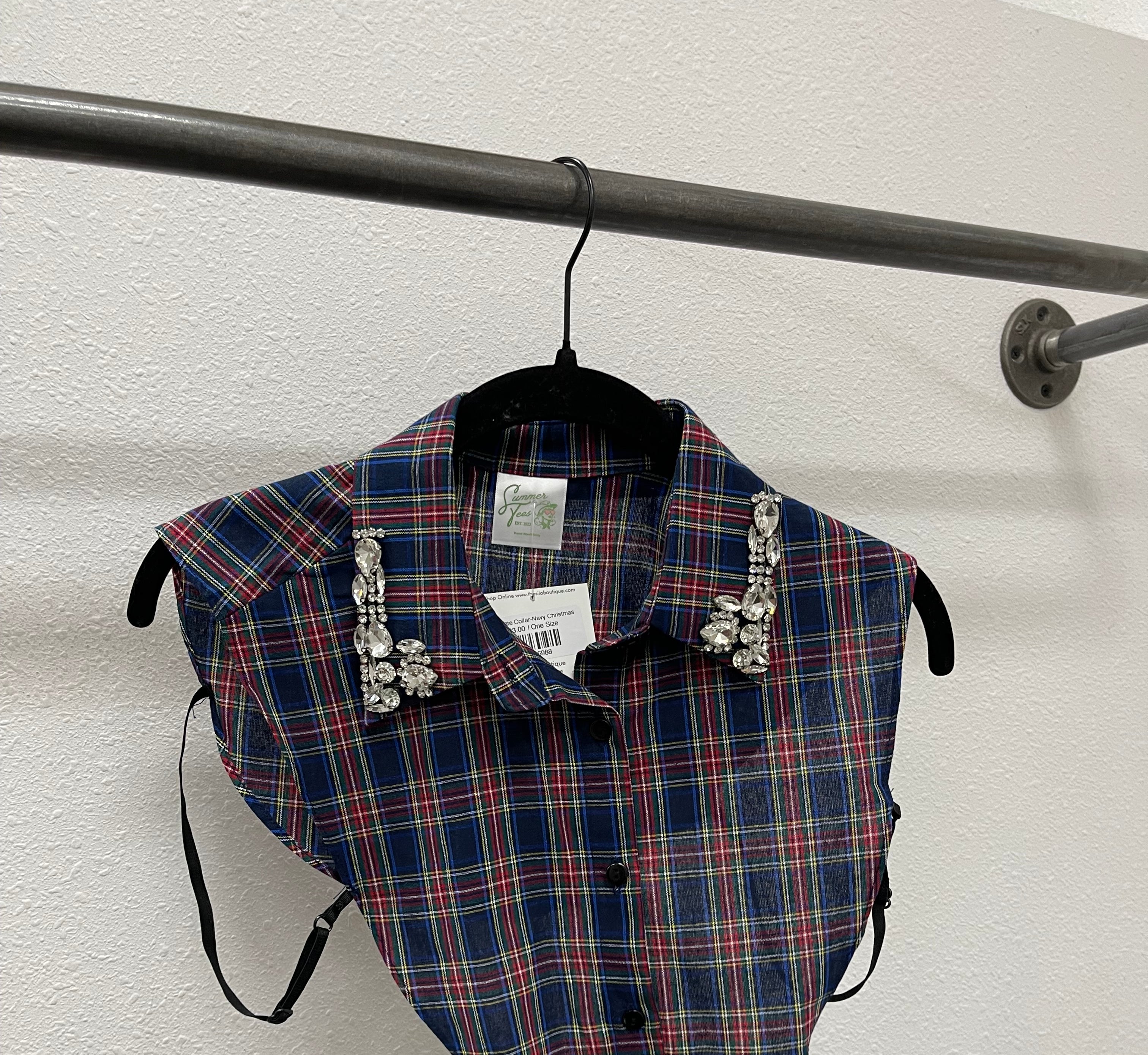 Corporate Collar-Navy Christmas-Short Sleeve Tops-Summer Tees-The Silo Boutique, Women's Fashion Boutique Located in Warren and Grand Forks North Dakota