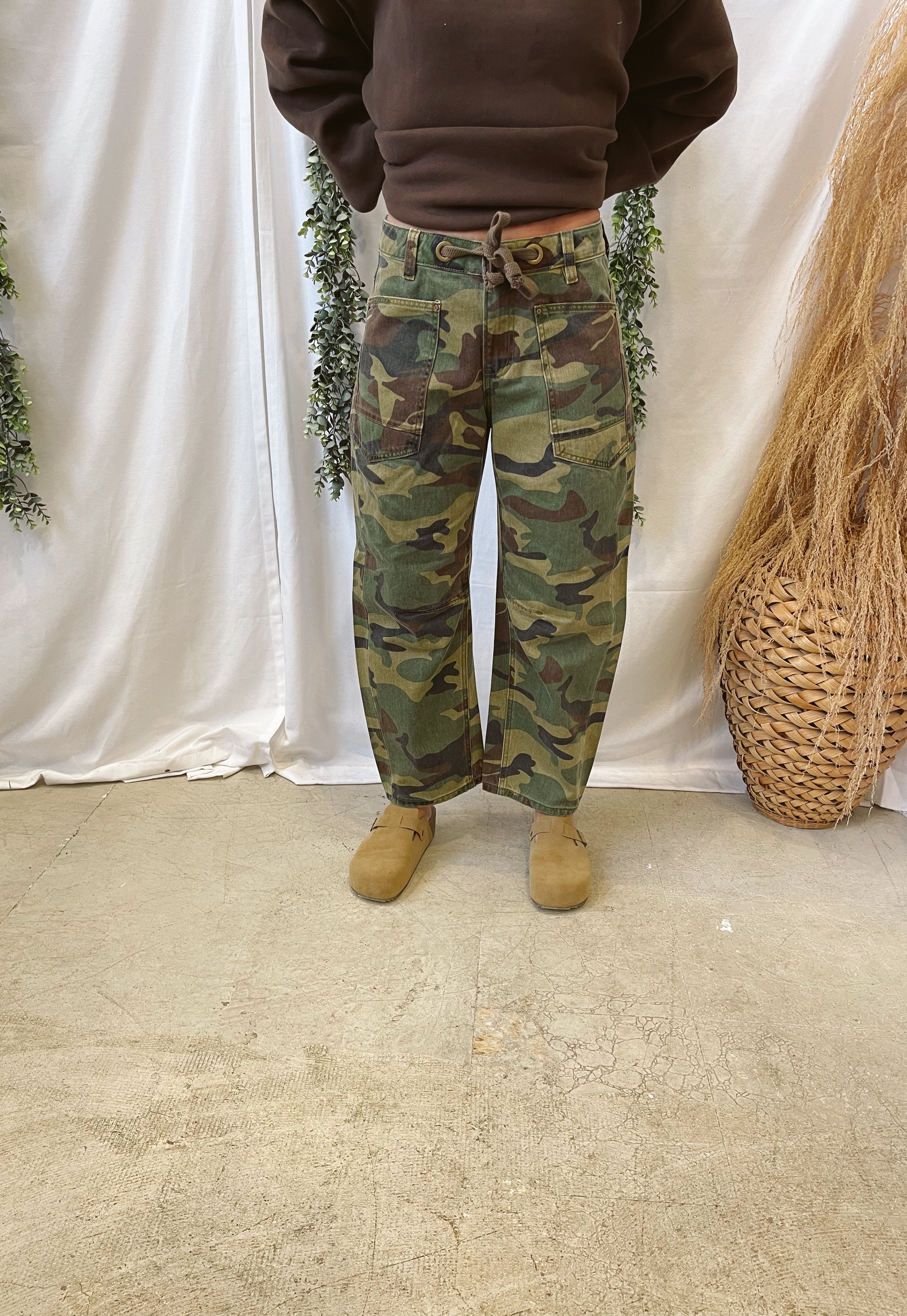 Risen Camo Slouchy Barrel Jeans-Jeans-risen-The Silo Boutique, Women's Fashion Boutique Located in Warren and Grand Forks North Dakota