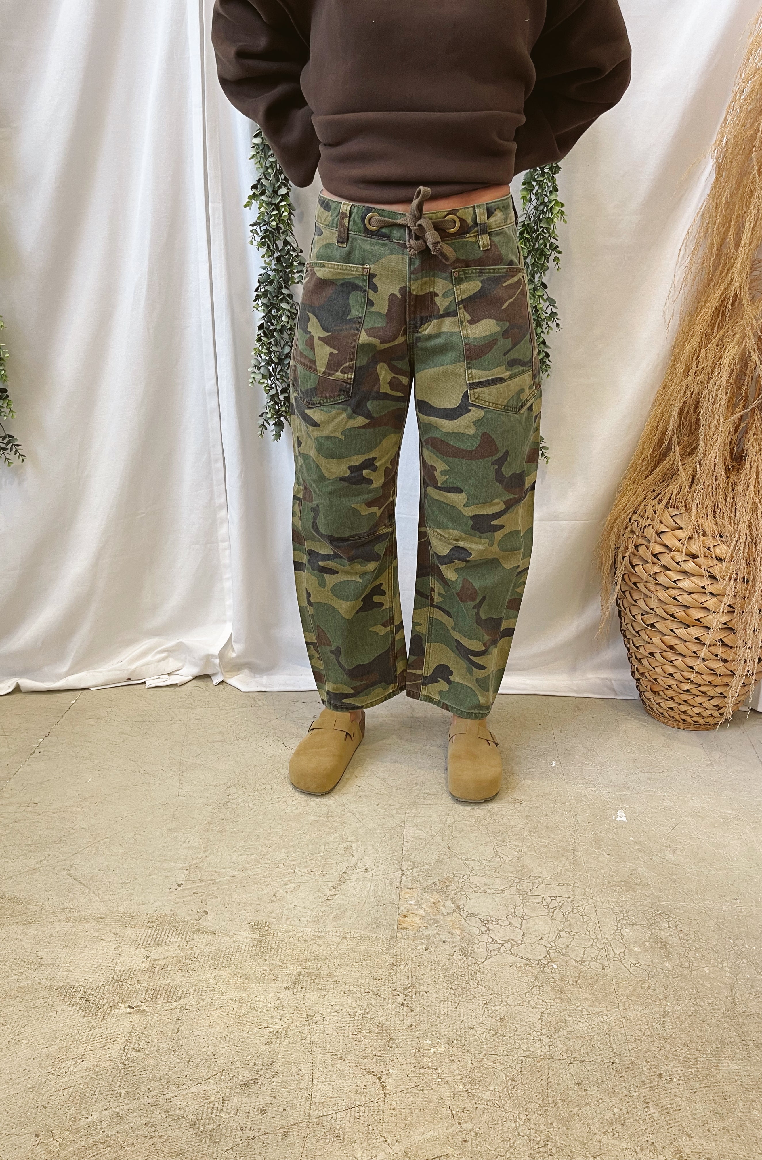 Risen Camo Slouchy Barrel Jeans-Jeans-risen-The Silo Boutique, Women's Fashion Boutique Located in Warren and Grand Forks North Dakota